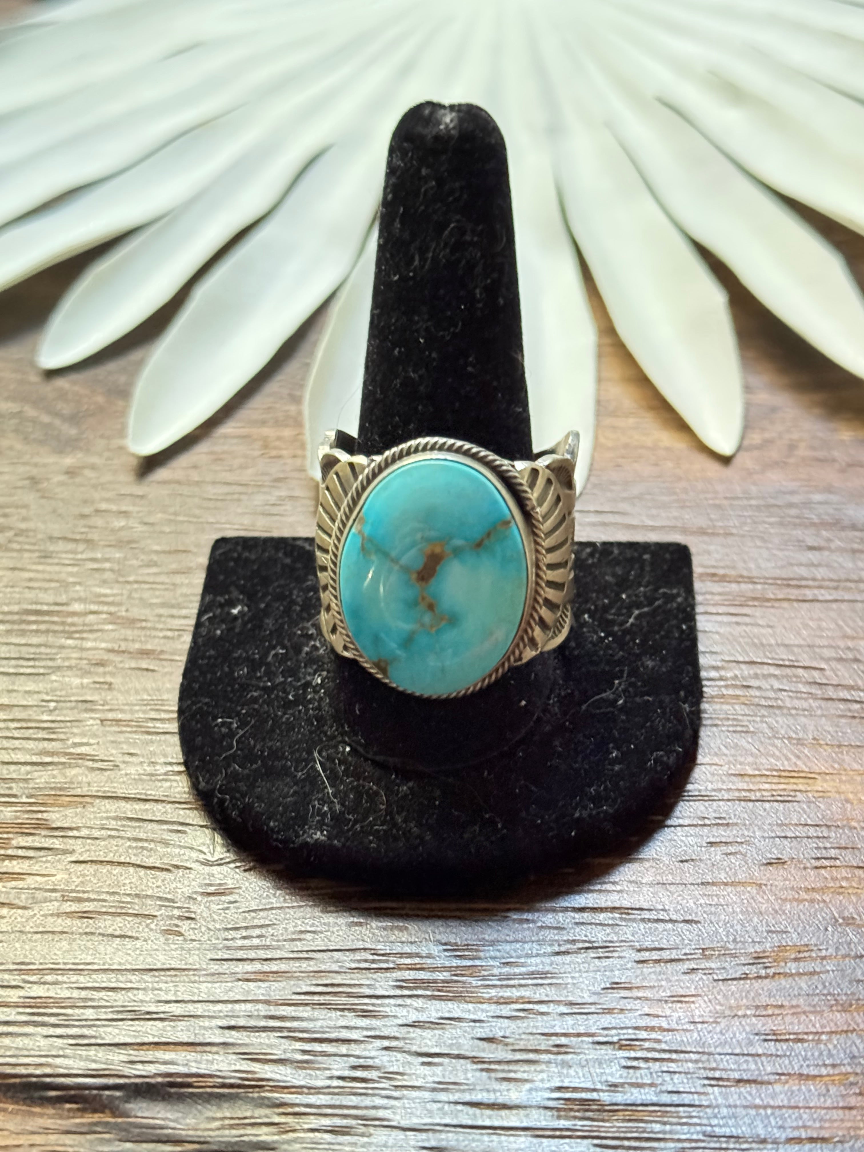 Tillie John Sonoran Mountain Turquoise & Sterling Silver Ring Size 14