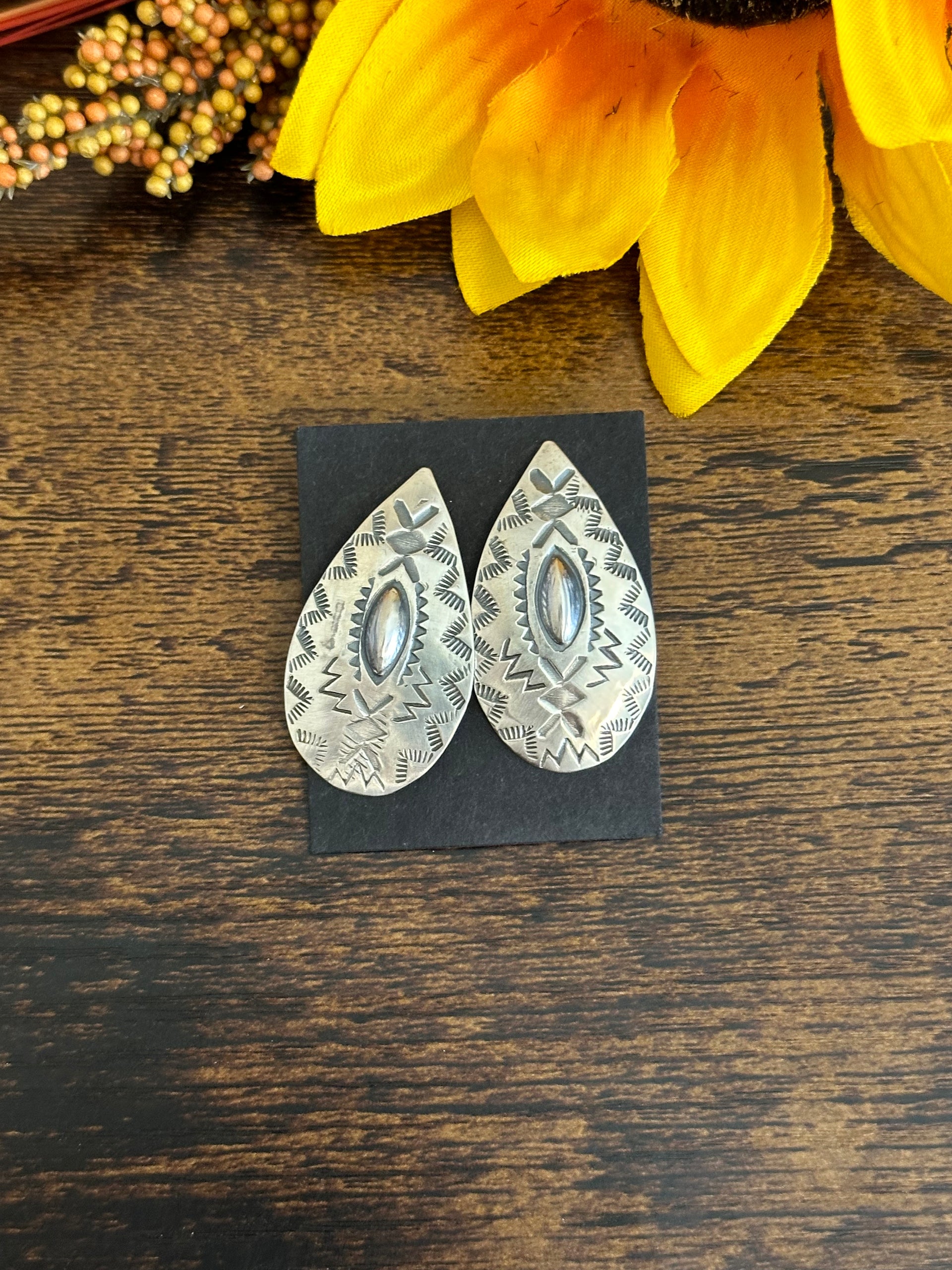 Navajo Made Sterling Silver Post Concho Earrings