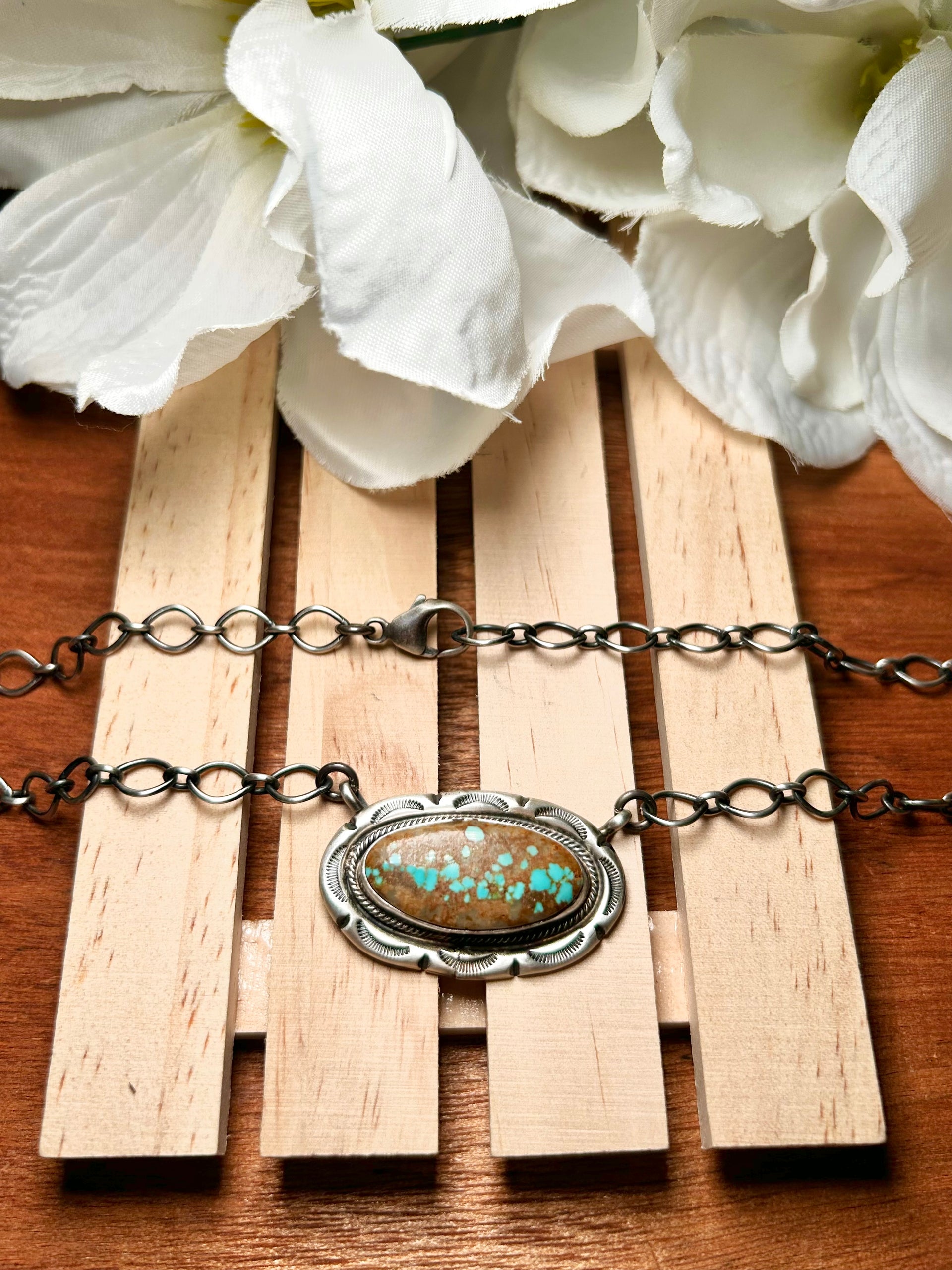 Navajo Made #8 Turquoise & Sterling Silver Necklace