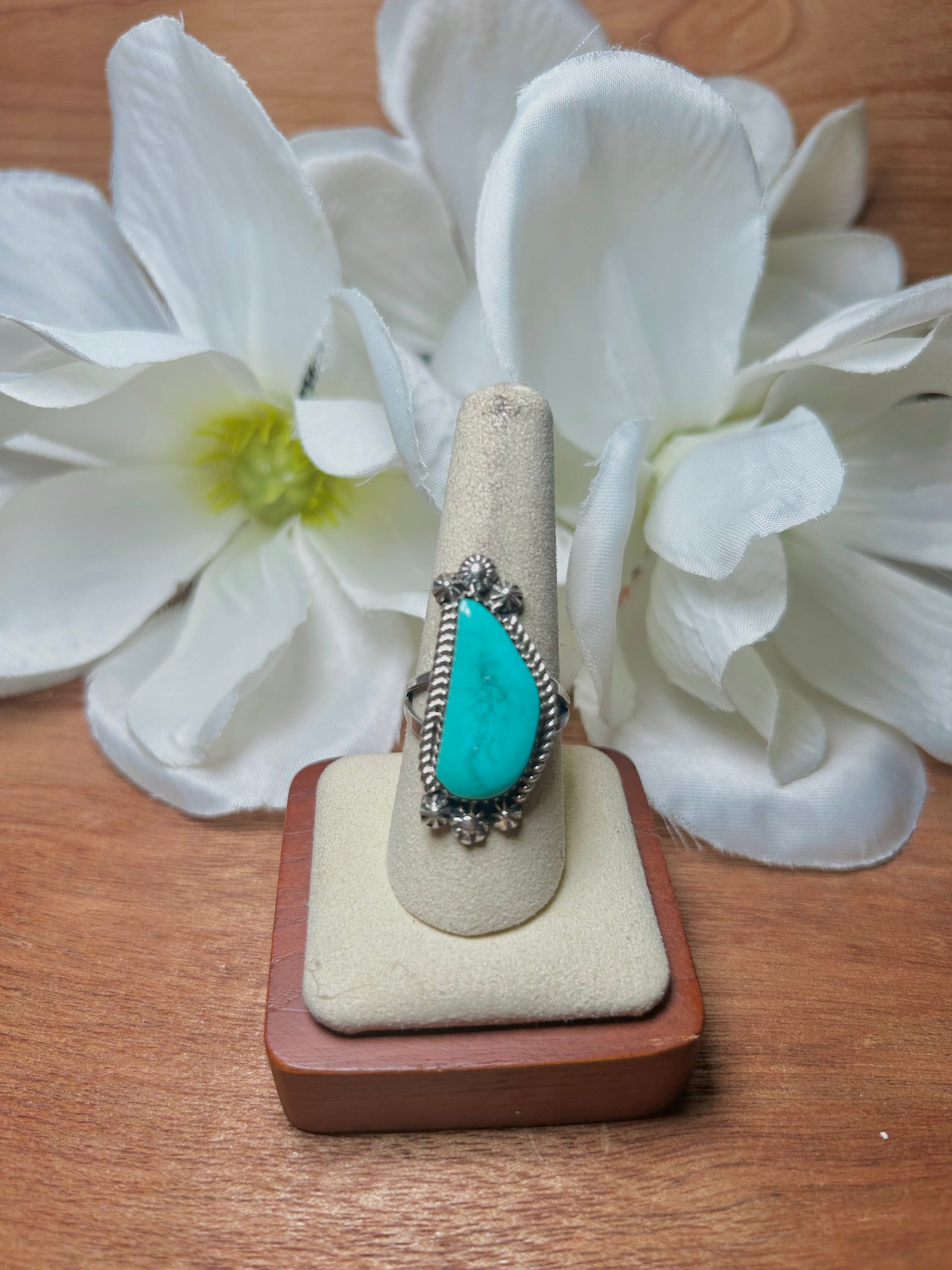 Navajo Made Kingman Turquoise & Sterling Silver Ring Size 9