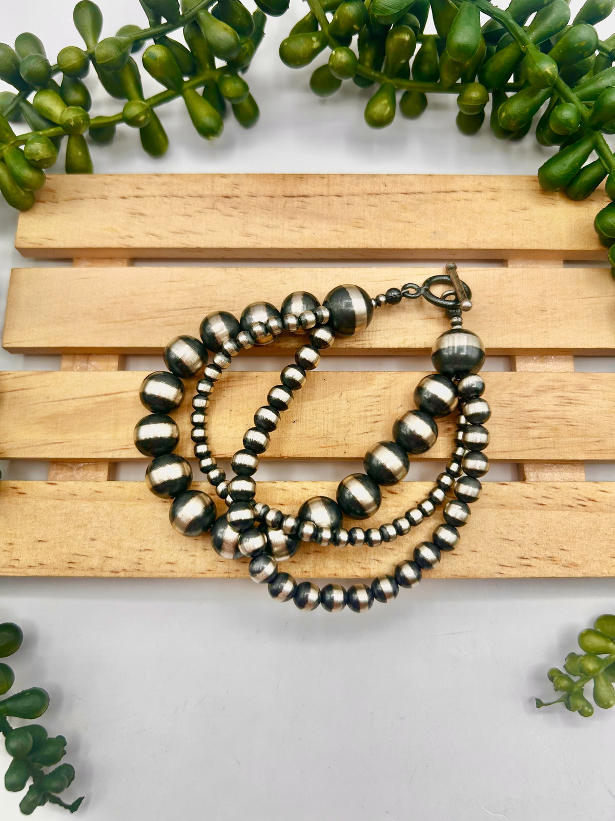 Navajo Strung Sterling Silver Link  Bracelet