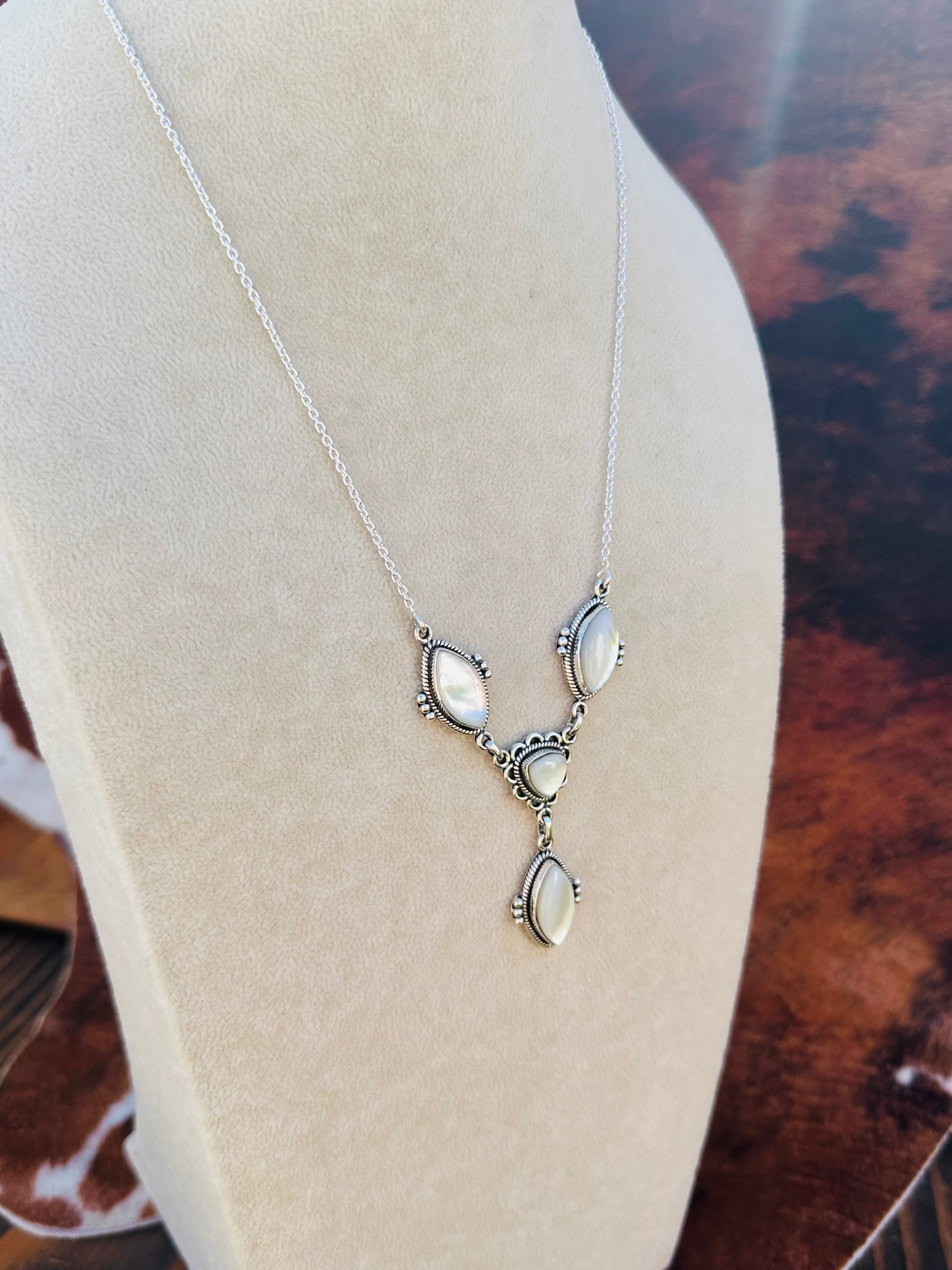 Southwest Handmade Mother of Pearl & Sterling Silver Lariat Necklace