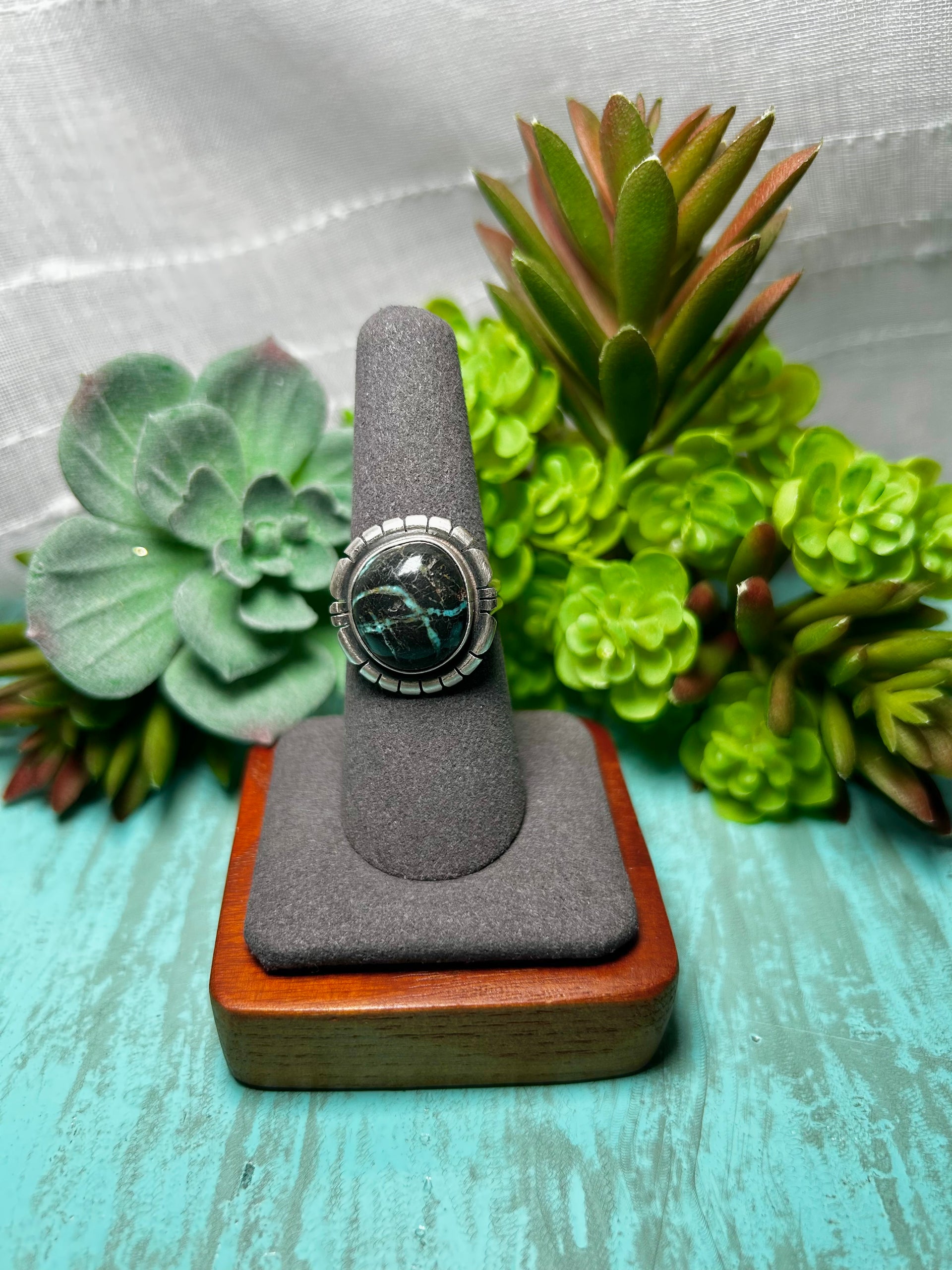 Navajo Made Blue Moon Turquoise & Sterling Sliver Ring Size 7.75