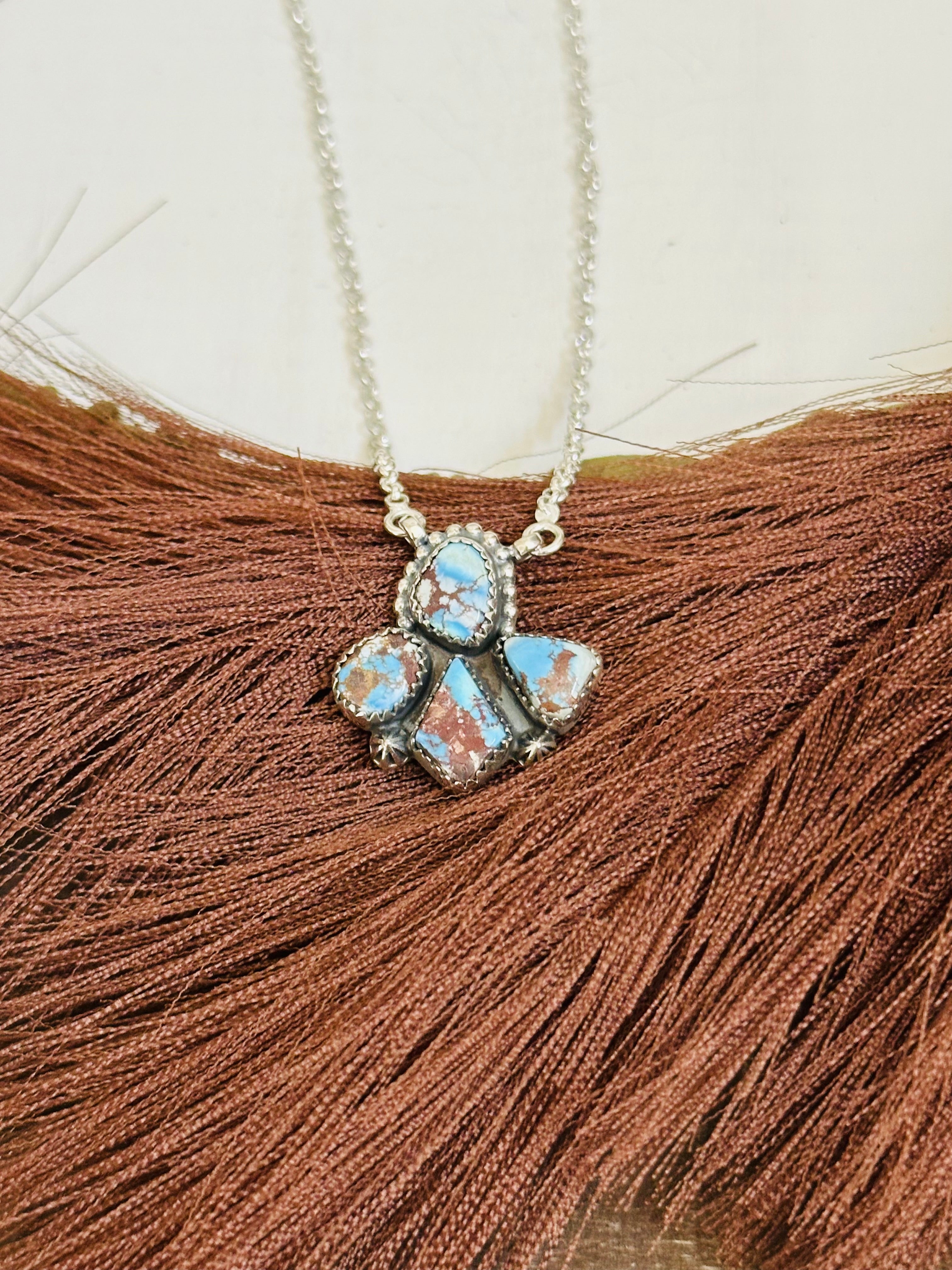 TTD “Blossom” Golden Hills Turquoise & Sterling Silver Cluster Necklace