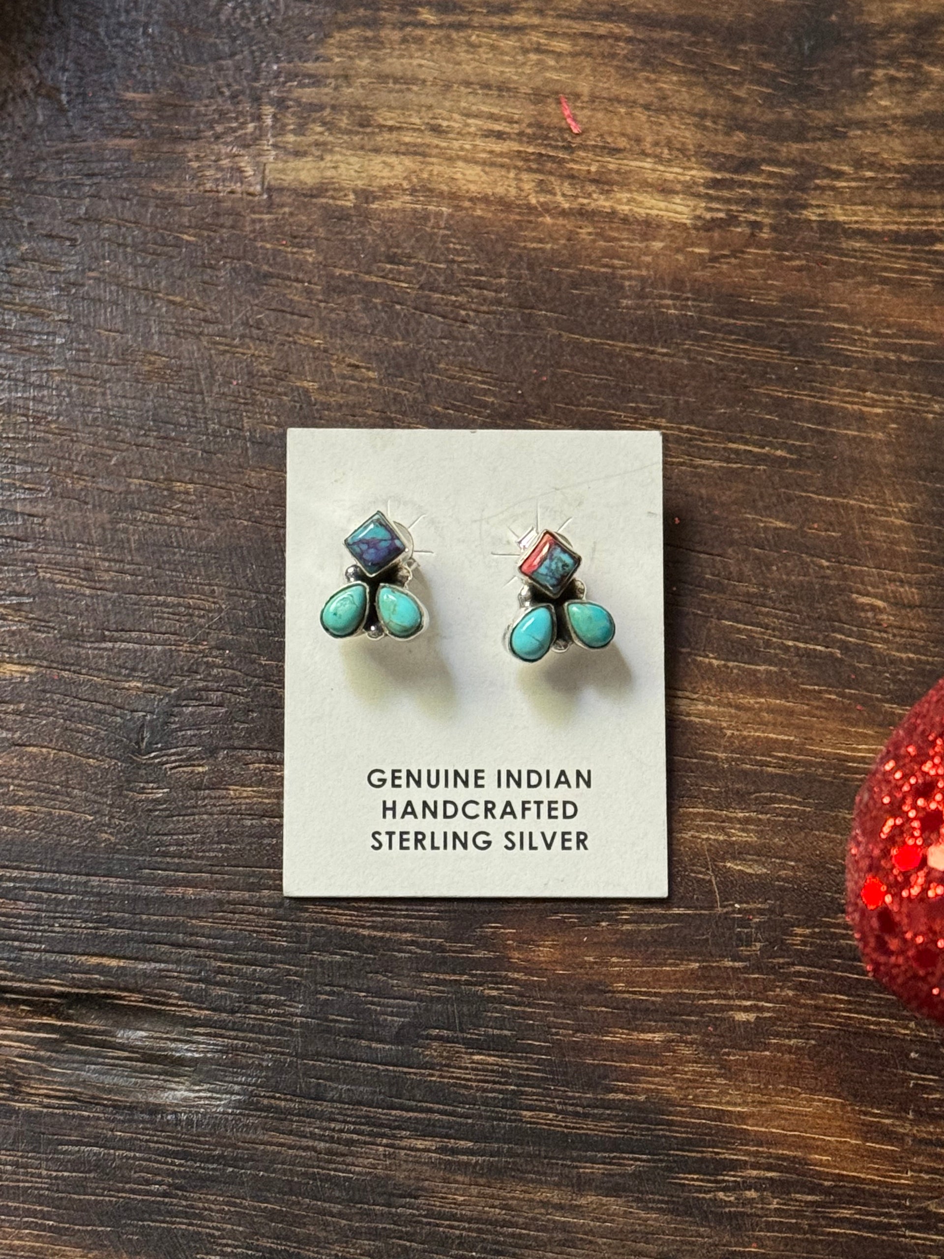 Southwest Handmade Multi Stone & Sterling Silver Post Earrings
