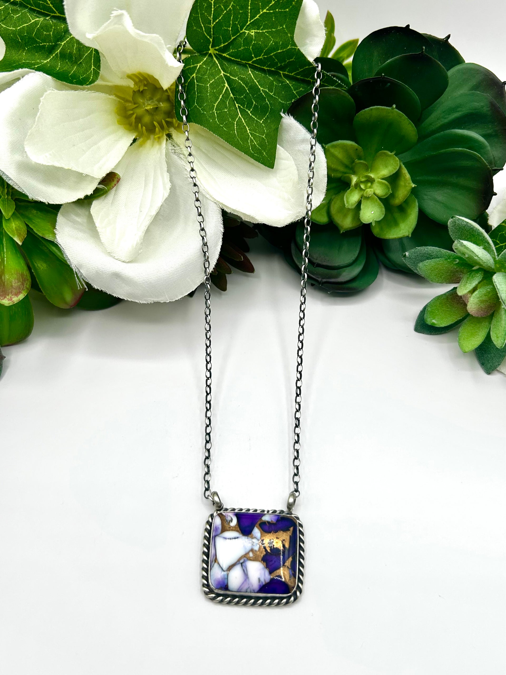 Augustine Largo Purple Dahlia & Sterling Silver Necklace
