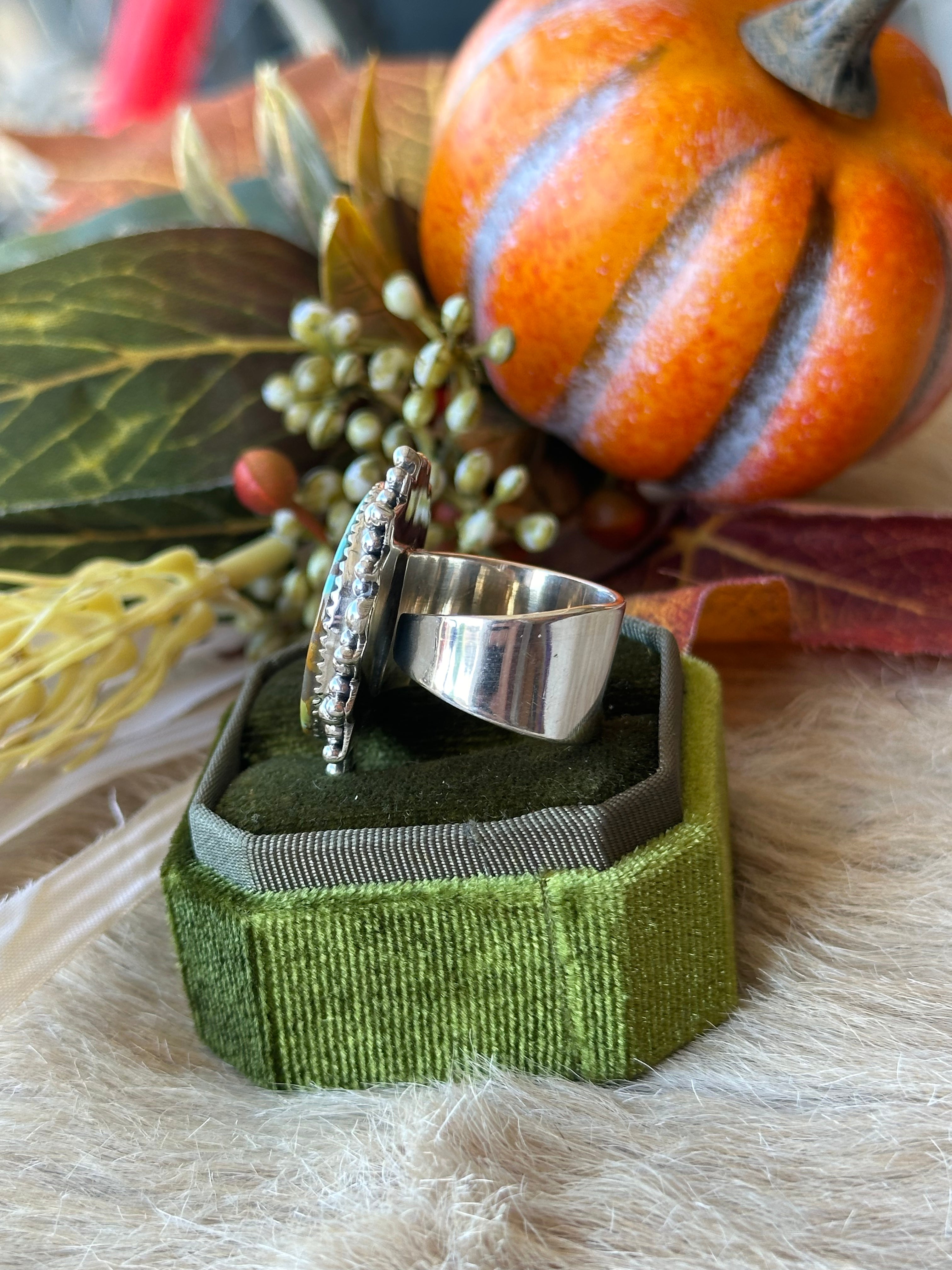 Southwest Handmade #8 Turquoise & Sterling Silver Adjustable Ring