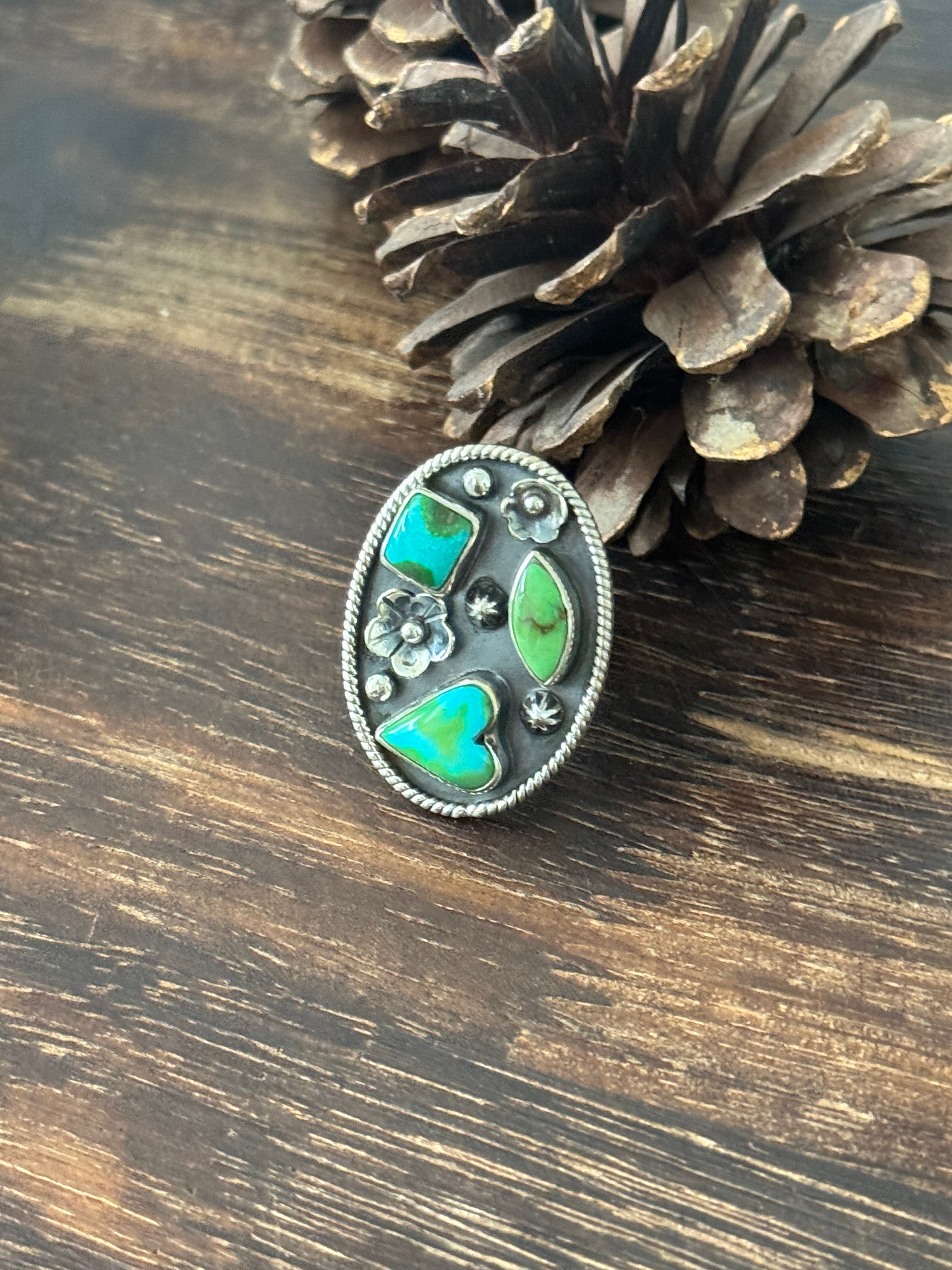 Southwest Handmade Sonoran Mountain Turquoise & Sterling Silver Adjustable Ring