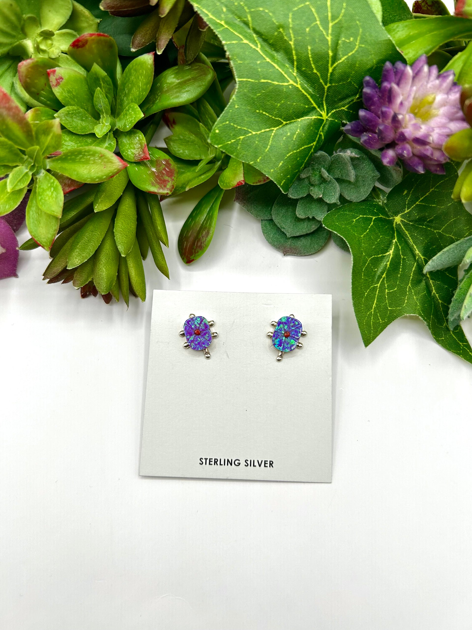Zuni Made Multi Stone & Sterling Silver Post  Earrings