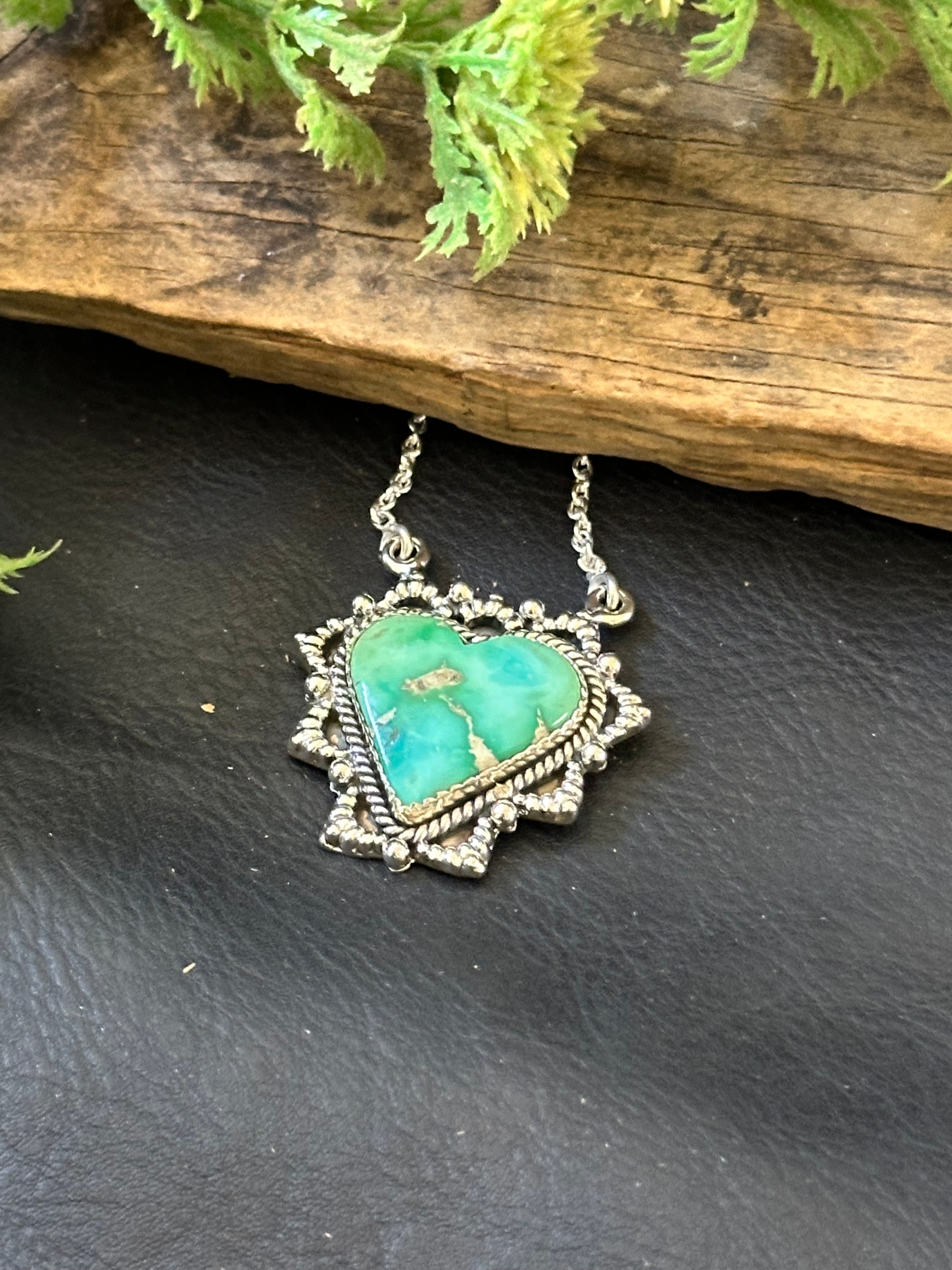 Southwest Handmade Emerald Valley Turquoise & Sterling Silver Necklace