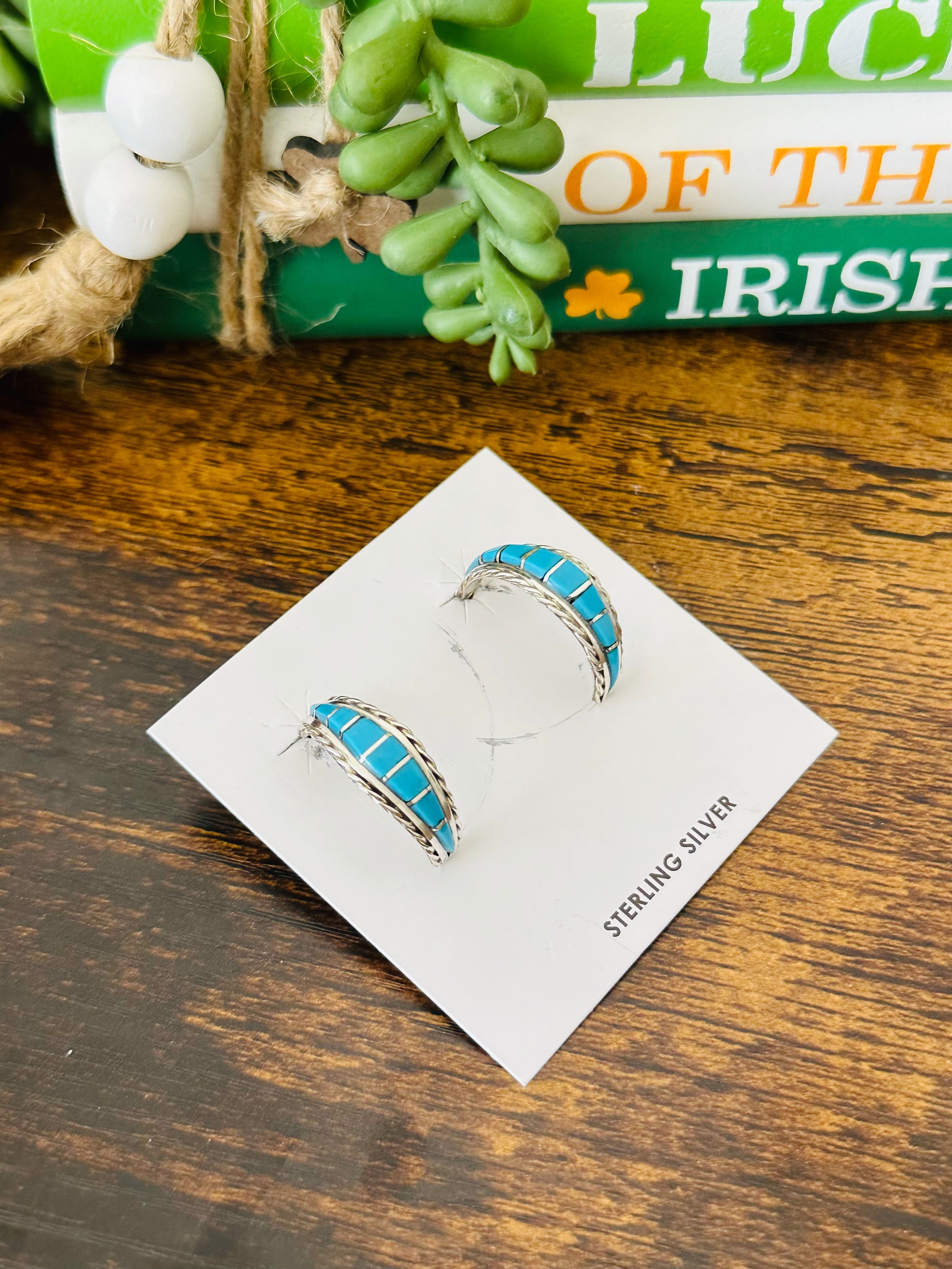 Malcom Chavez Kingman Turquoise & Sterling Silver Hoop Earrings