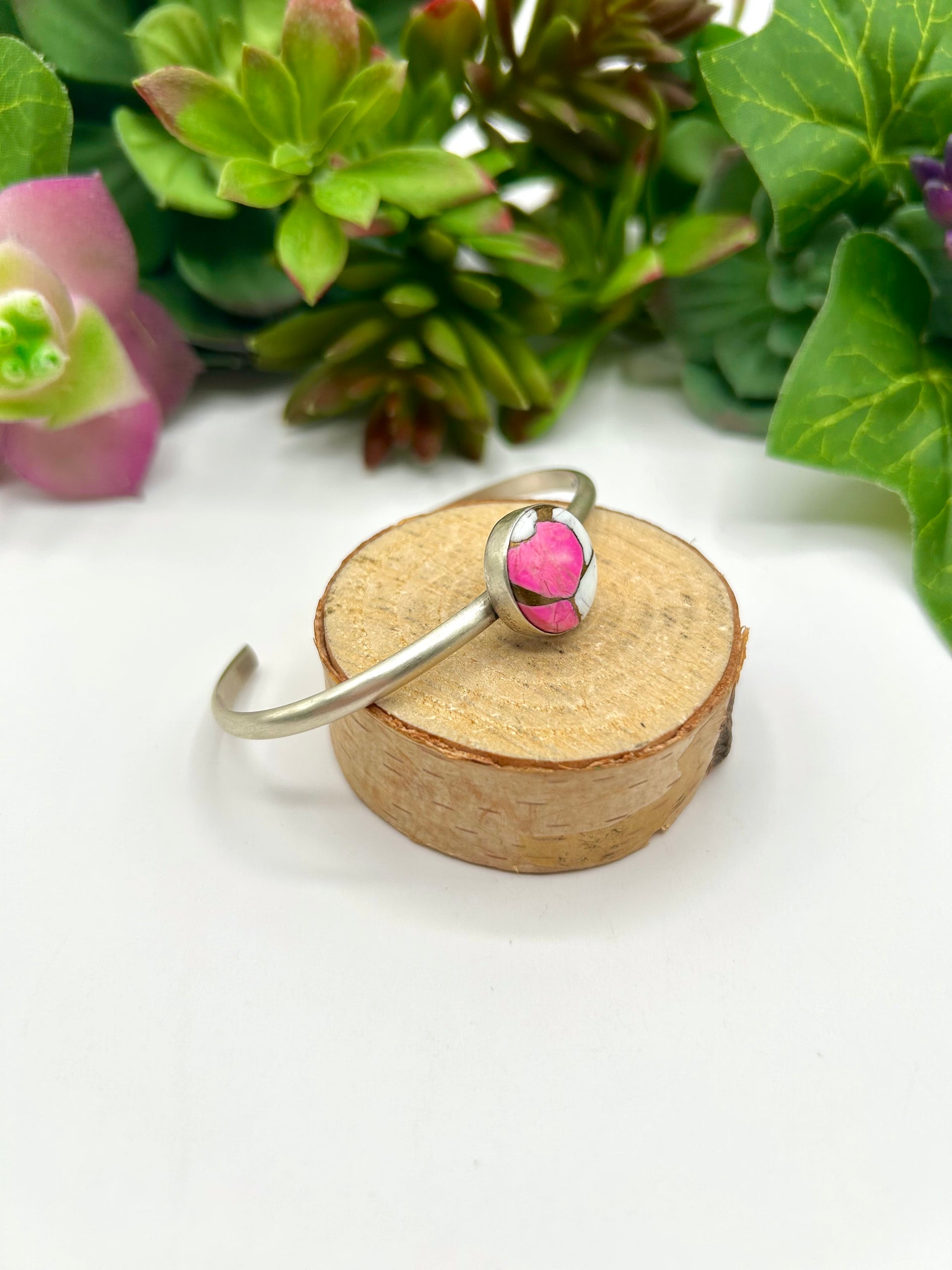 Navajo Made Cotton Candy Dahlia & Sterling Silver Cuff Bracelet