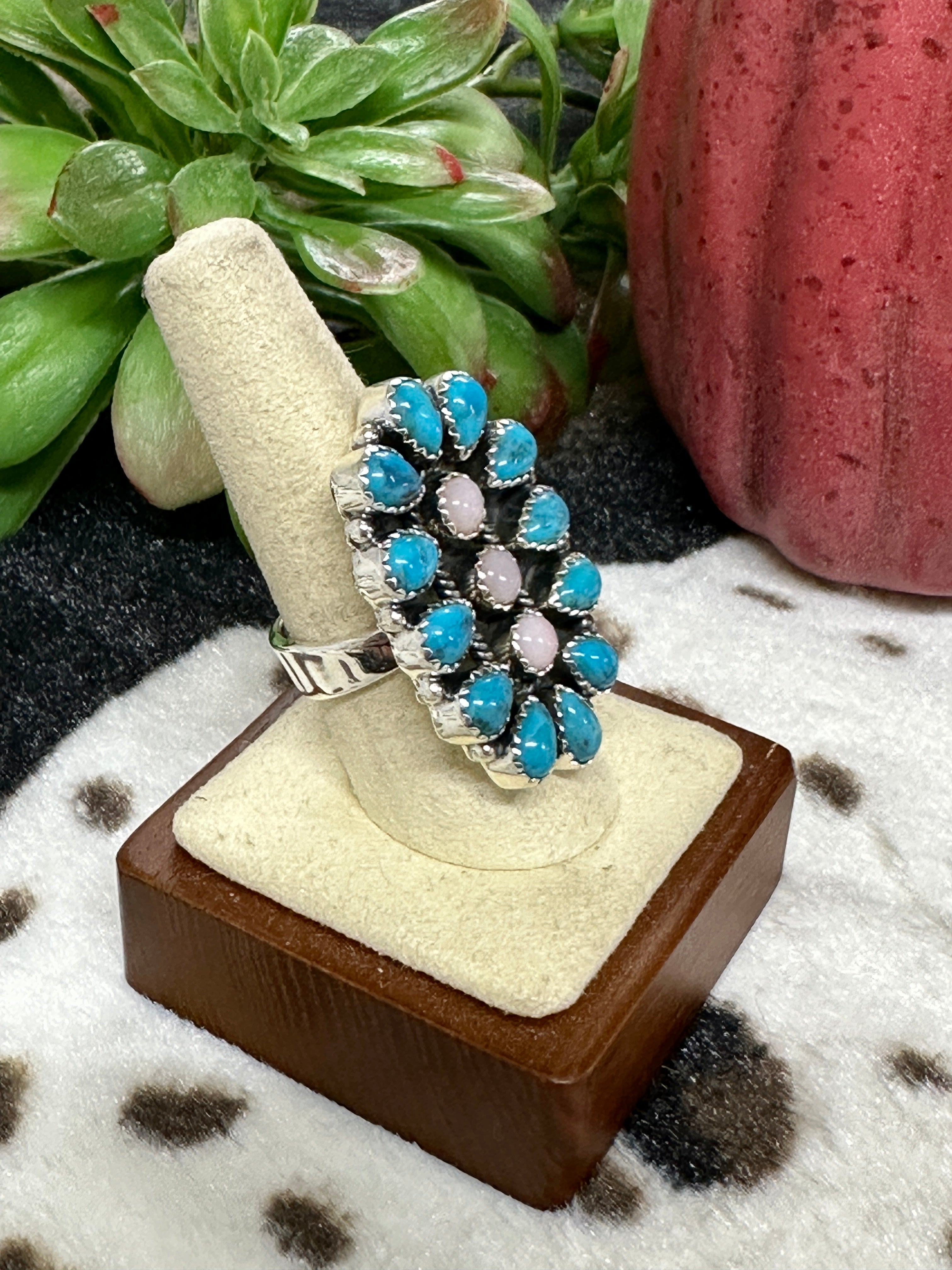 Southwest Handmade Multi Stone & Sterling Silver Cluster Adjustable Ring