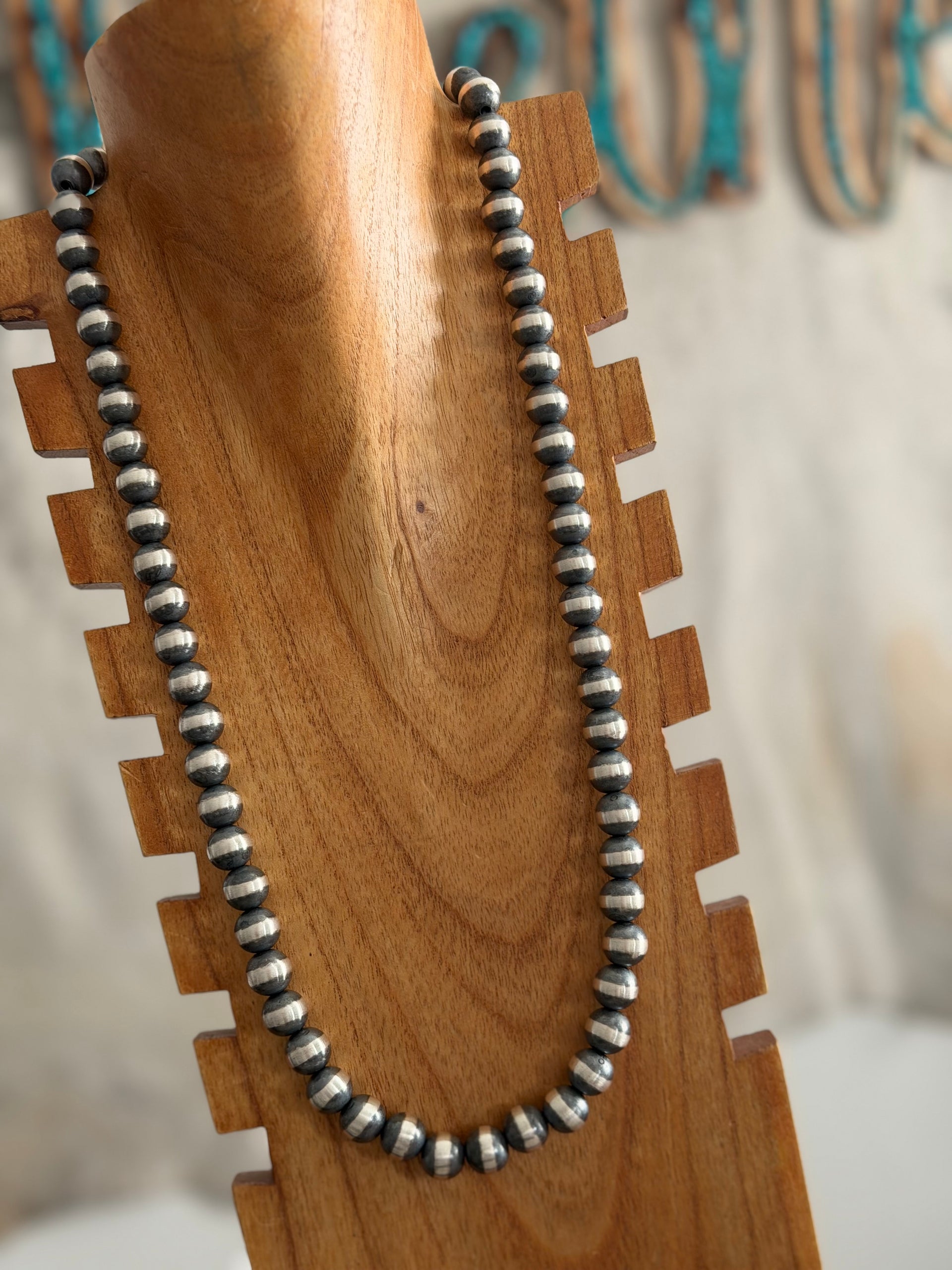 Navajo Strung Sterling Silver 12 MM 30 inch Machine Made Pearl Necklace