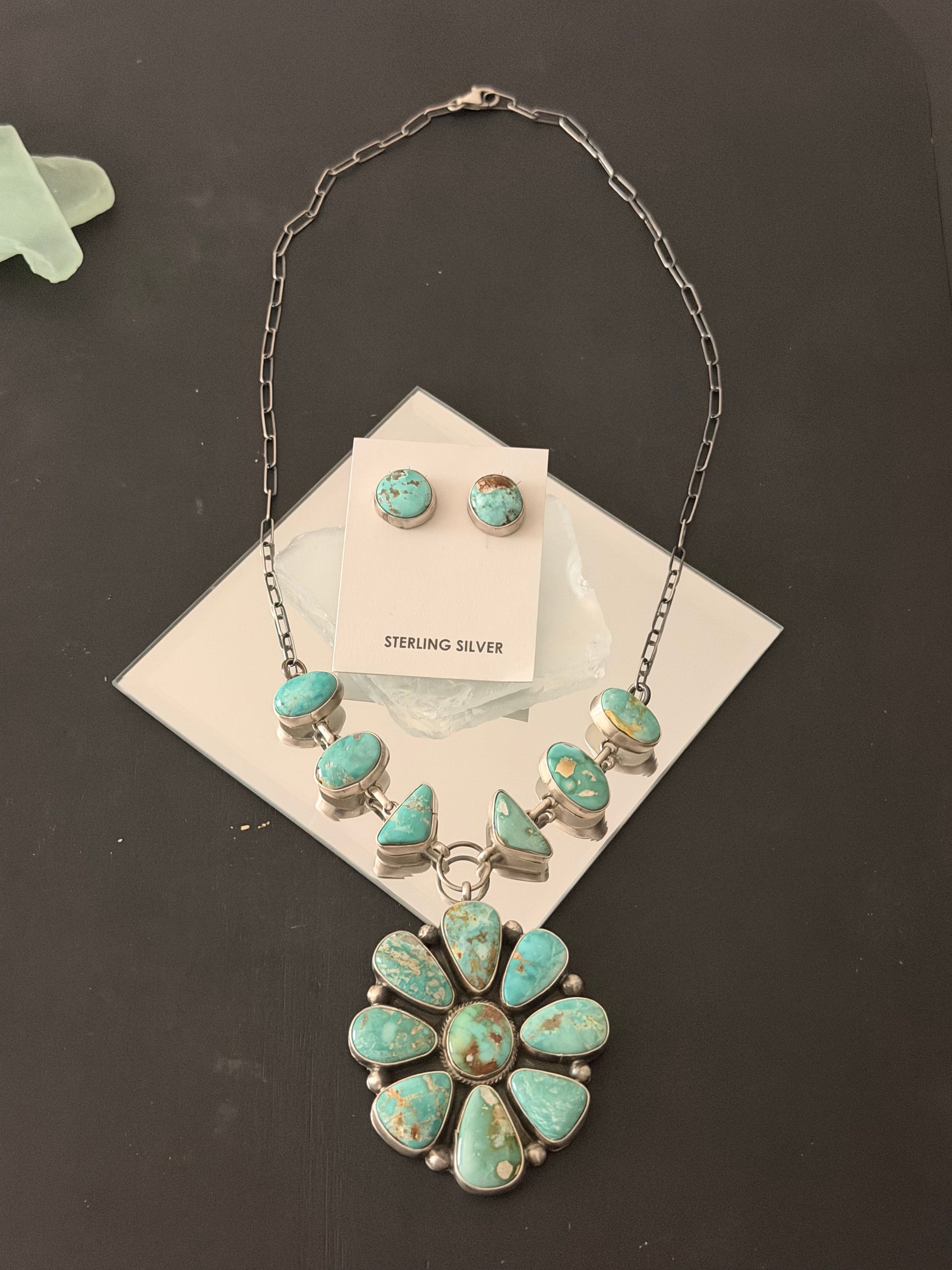 Sharon Francisco Royston Turquoise & Sterling Silver Cluster Necklace Set