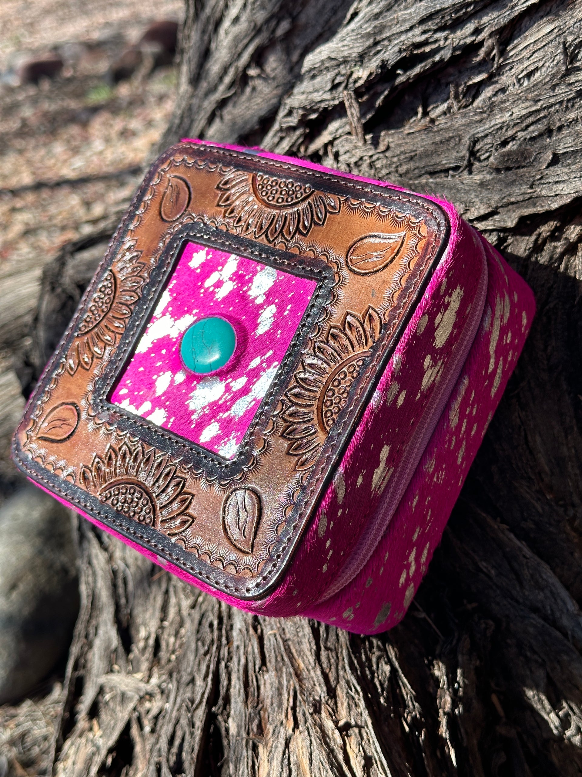 Genuine Tooled Leather Cowhide Jewelry Box