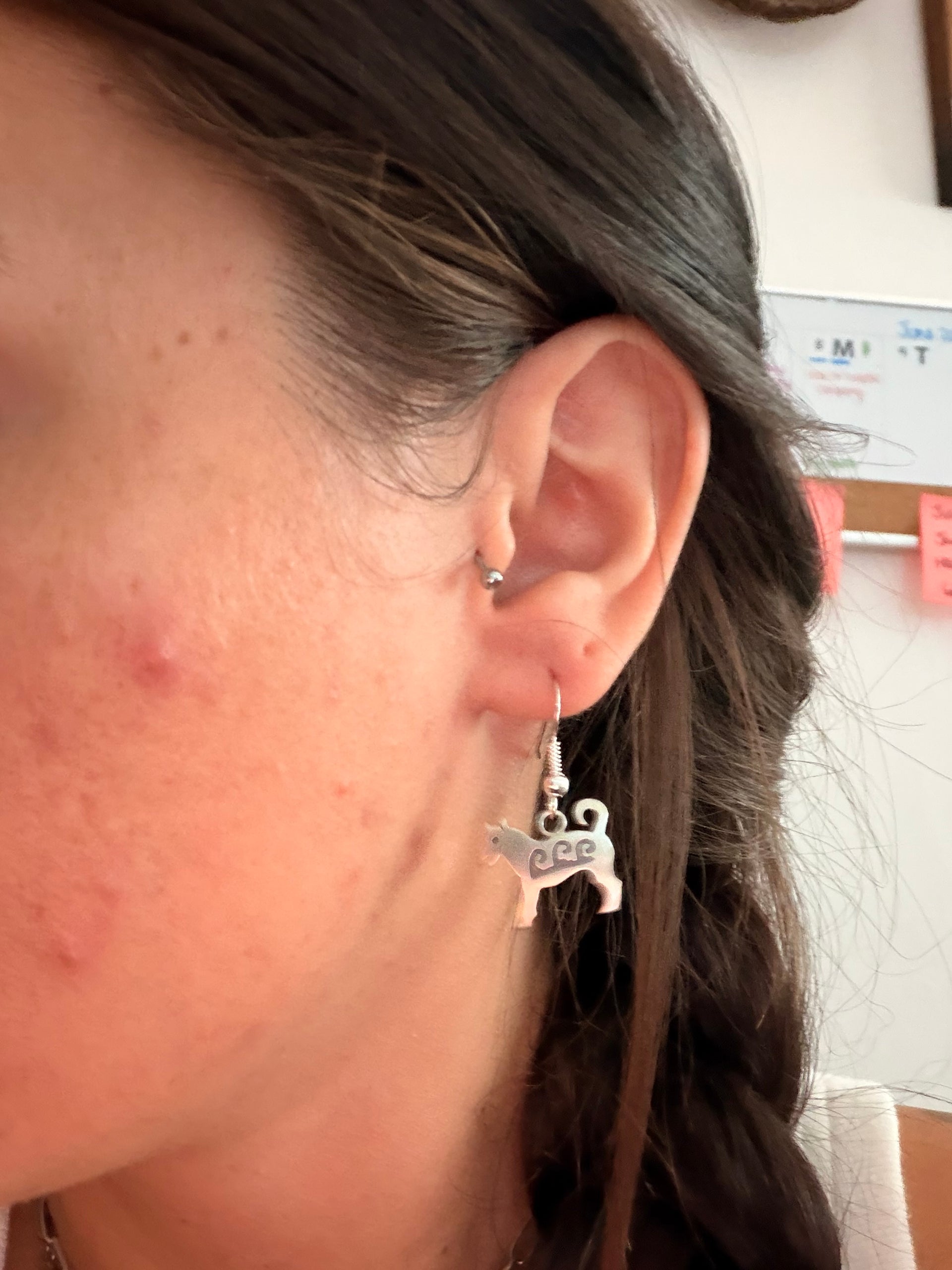 Navajo Made Sterling Silver Dog Dangle Earrings