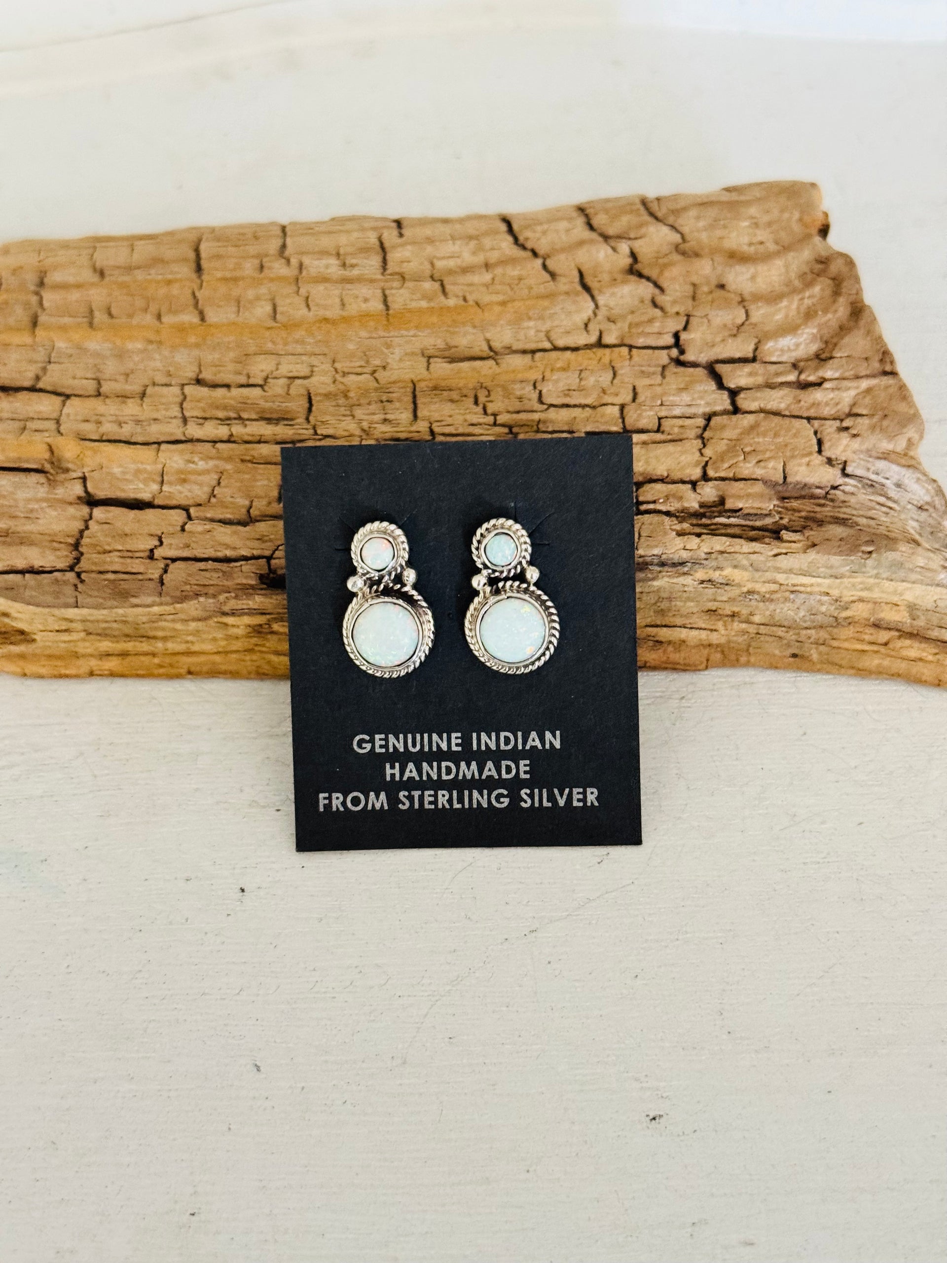 Navajo Made Opal (Man Made) & Sterling Silver Post Dangle Earrings