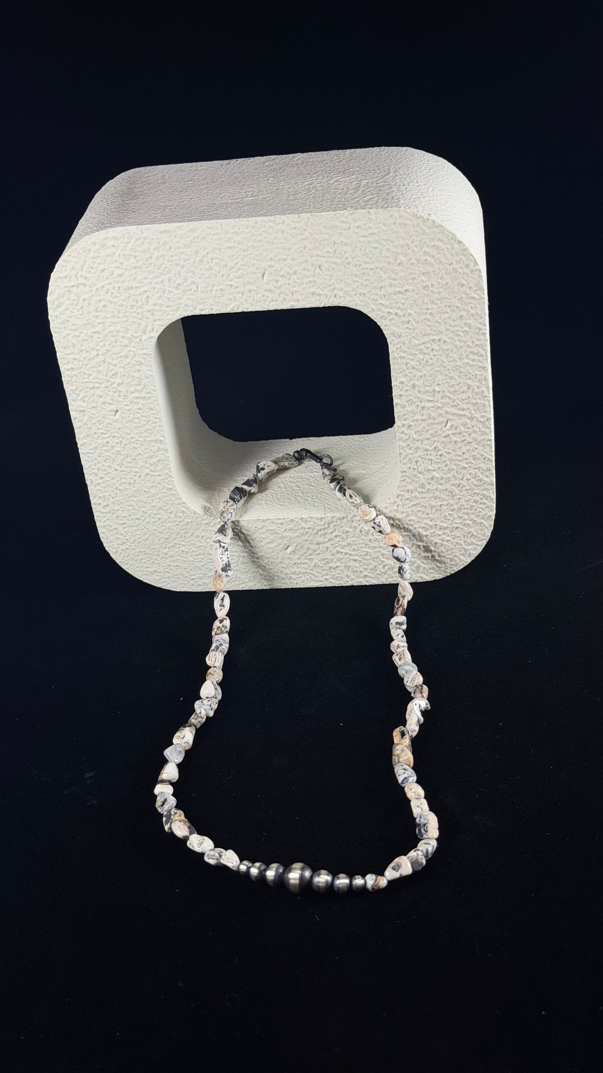 Navajo Strung White Buffalo & Sterling Silver Machine Made Pearl 16” Beaded Necklace