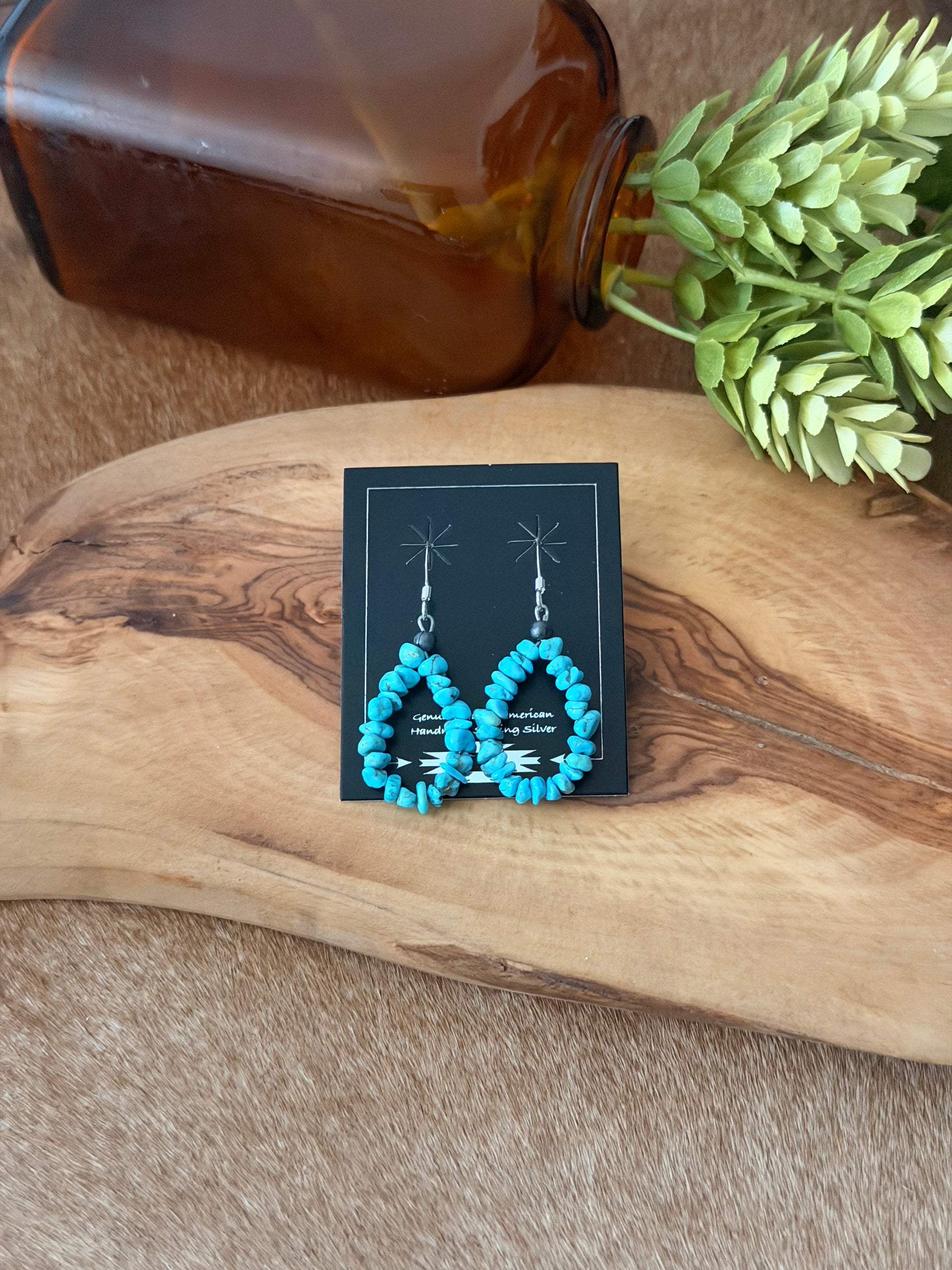 Navajo Made Kingman Turquoise & Sterling Silver Dangle Earrings