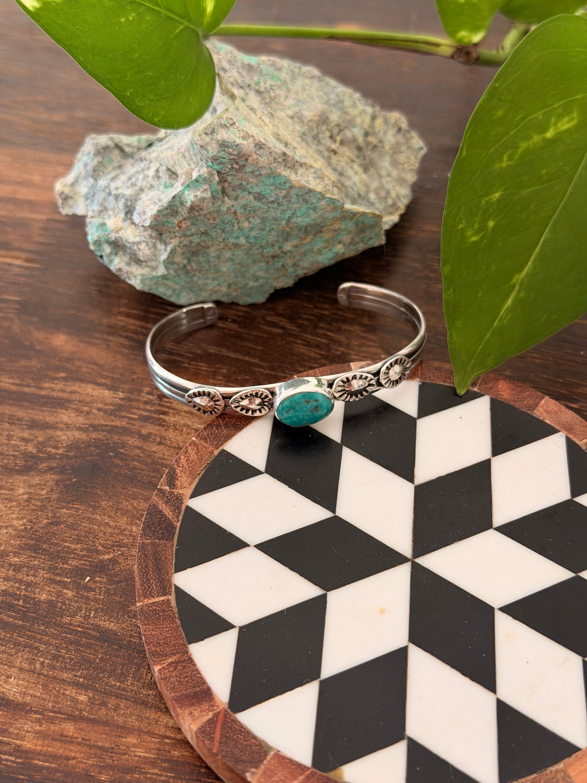 Navajo Made Kingman Turquoise & Sterling Silver Cuff Bracelet