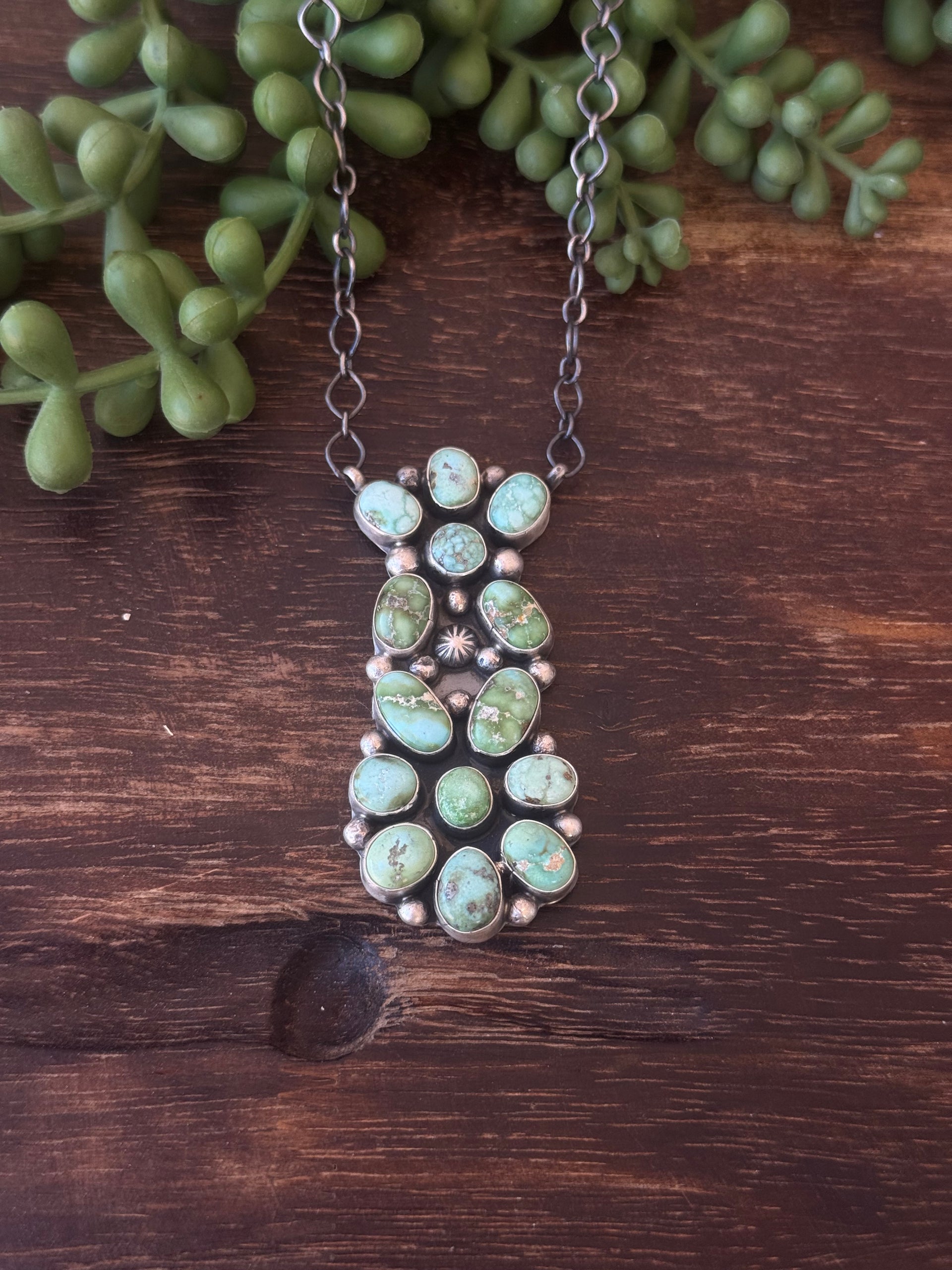 Sheila Becenti Sonoran Gold Turquoise & Sterling Sliver Cluster Necklace