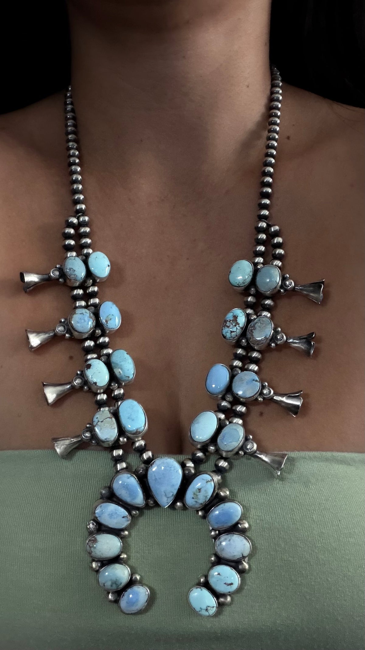 Thomas Francisco Golden Hills Turquoise & Sterling Silver Squash Blossom Set