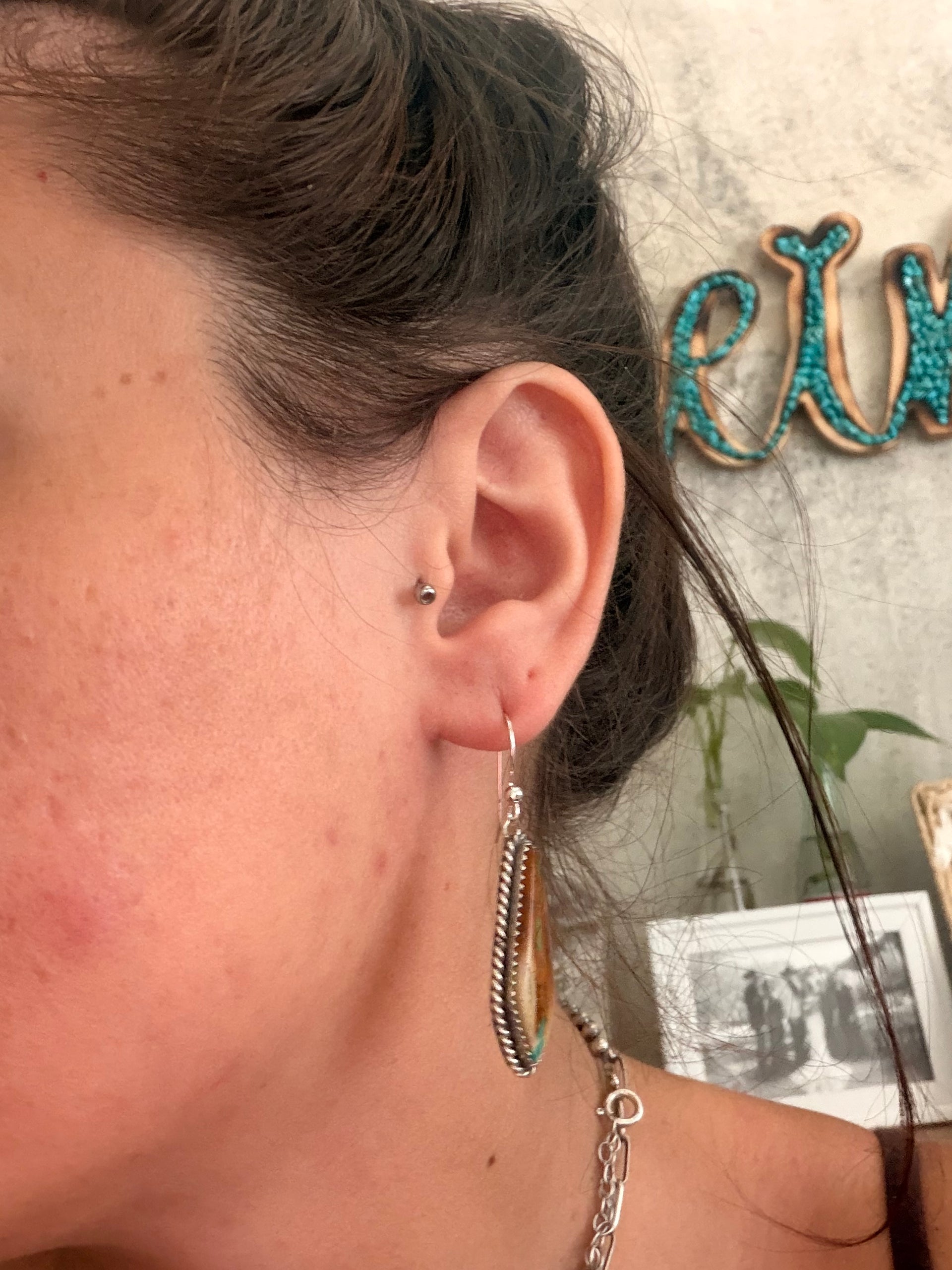 Navajo Made Boulder Turquoise & Sterling Silver Dangle Earrings