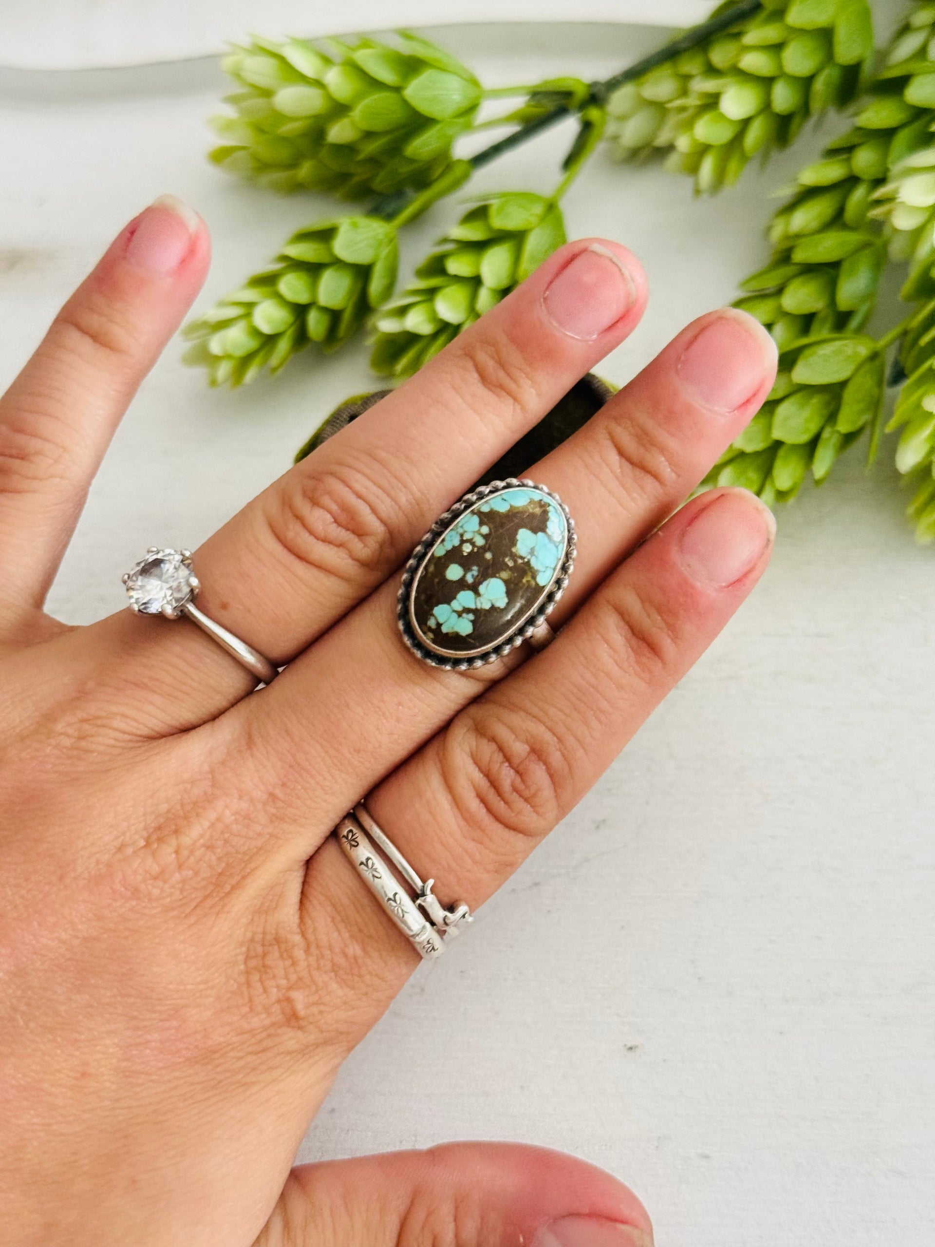 Eli Skeets #8 Turquoise & Sterling Silver Adjustable Ring