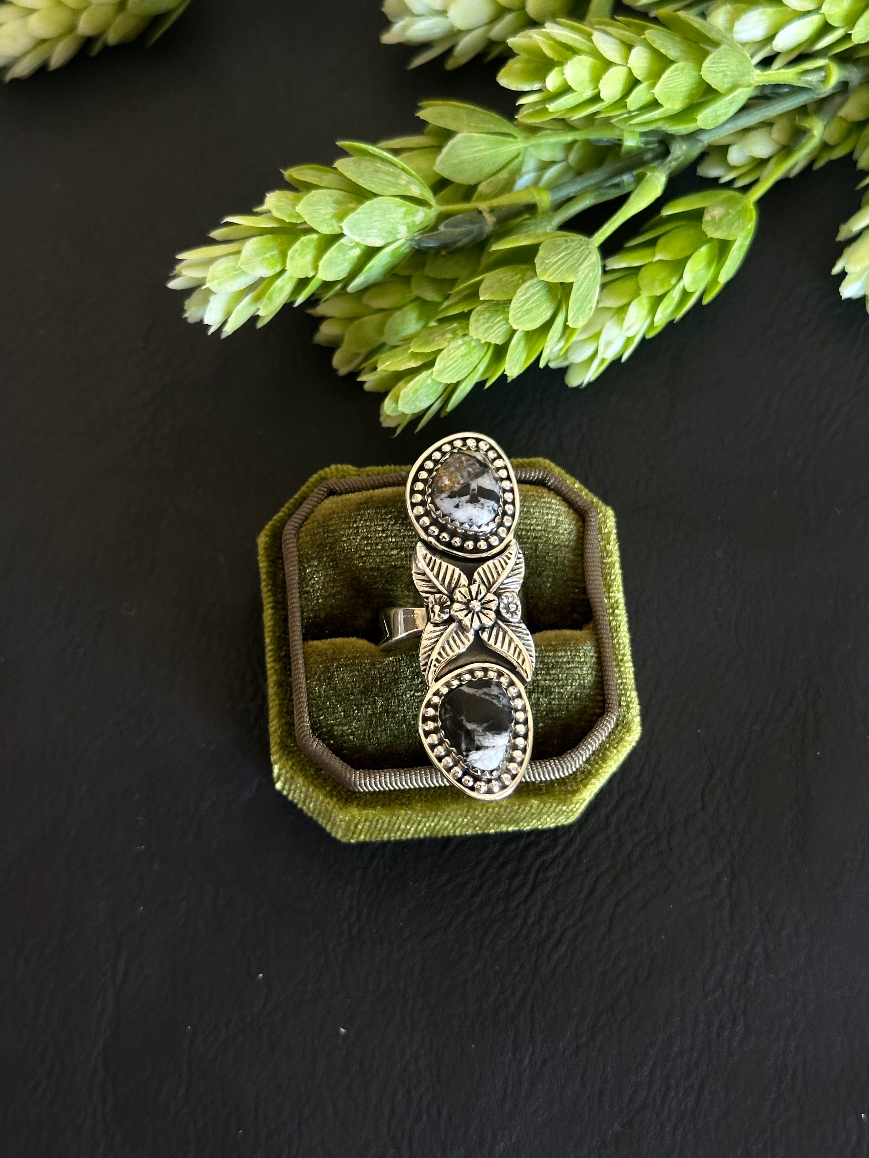 Southwest Handmade White Buffalo & Sterling Silver Adjustable Ring