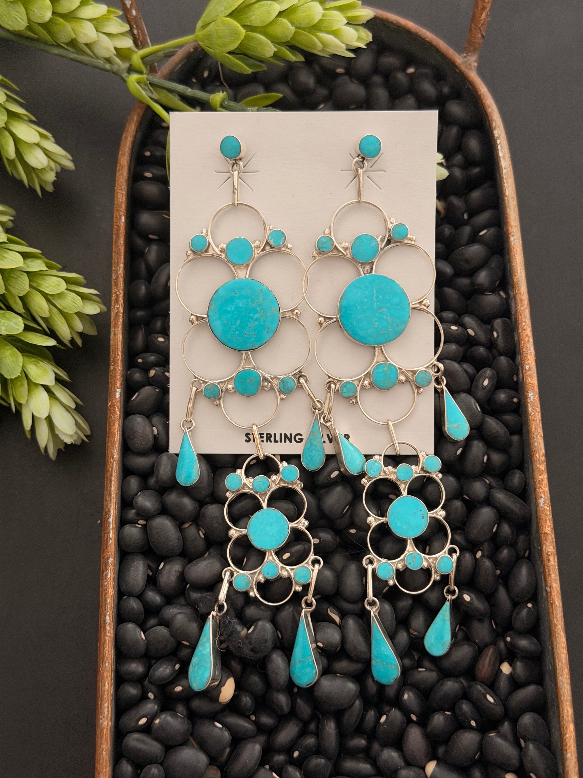 Zuni Made Kingman Turquoise & Sterling Silver Post Dangle Earrings