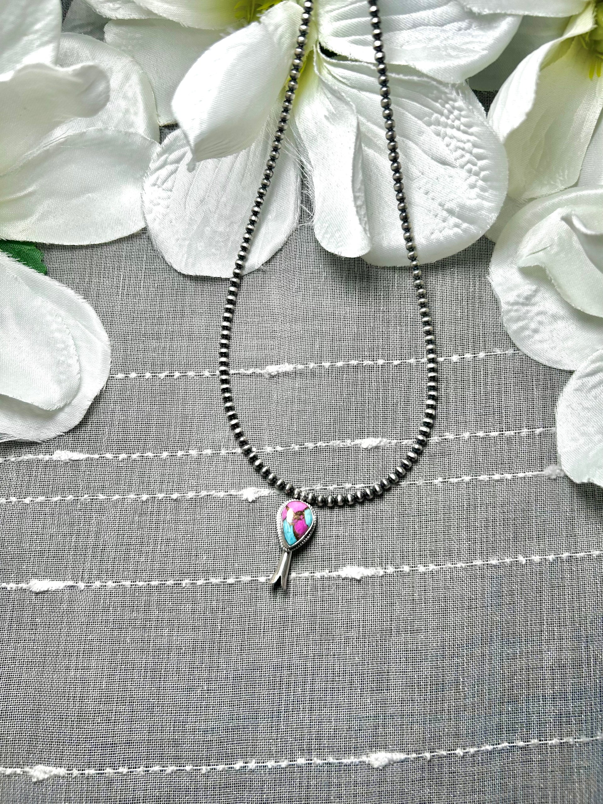 George Rios Cotton Candy Dahlia & Sterling Silver Necklace
