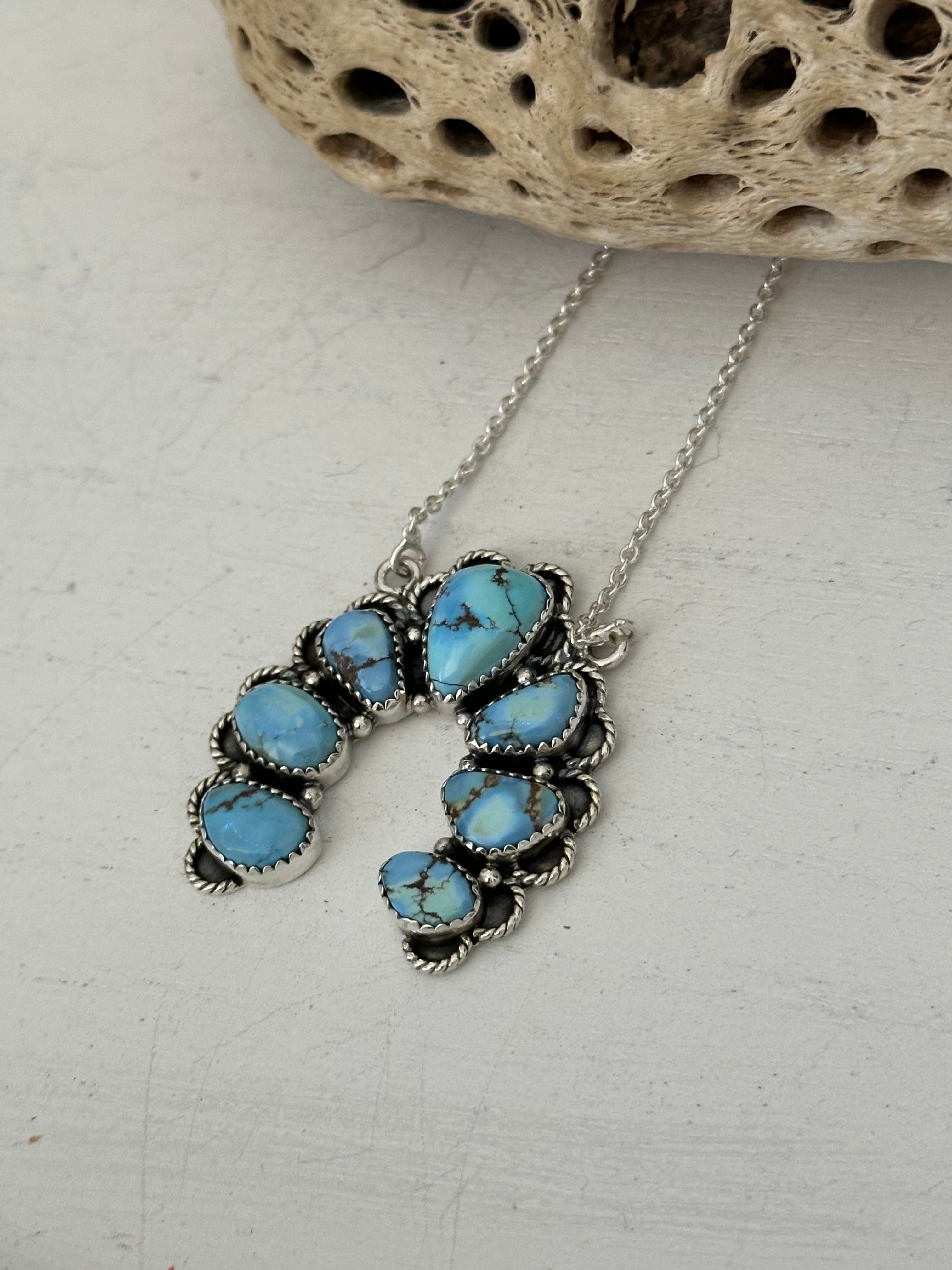 Southwest Handmade Golden Hills Turquoise & Sterling Silver Cluster Naja Necklace