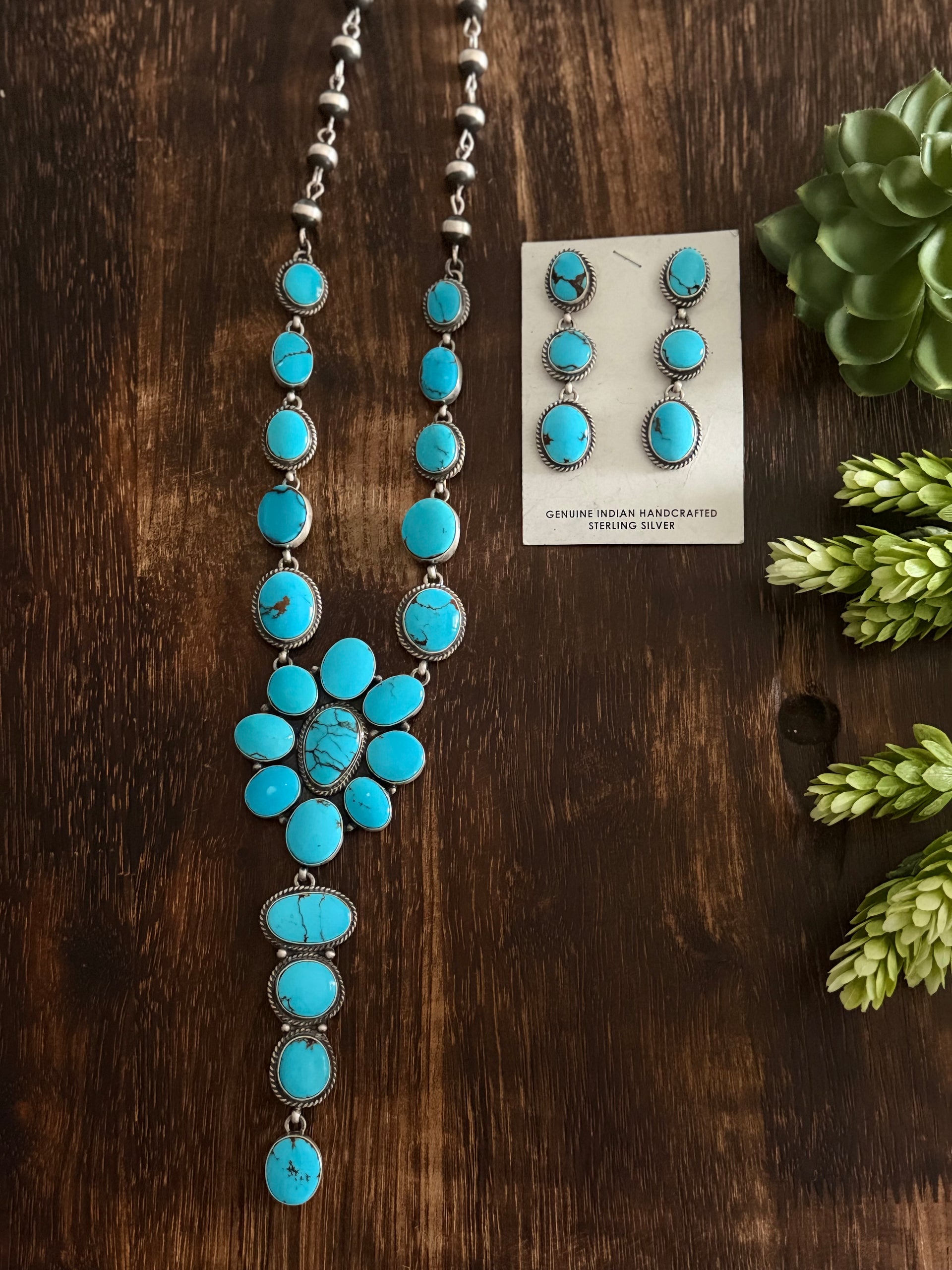 Russell Sam Egyptian Turquoise & Sterling Silver Lariat Necklace Set