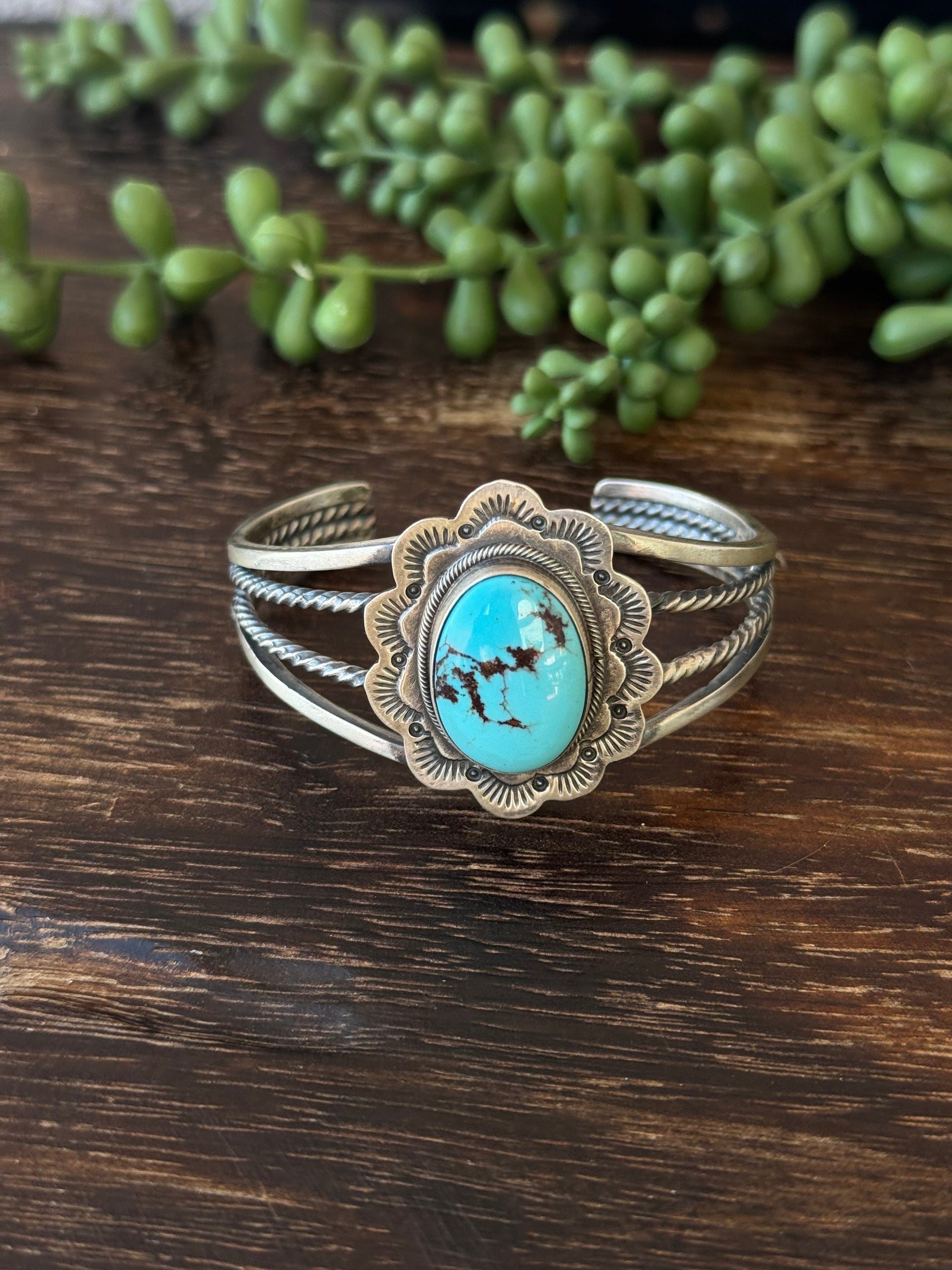 Navajo Made Egyptian Turquoise & Sterling Silver Cuff Bracelet