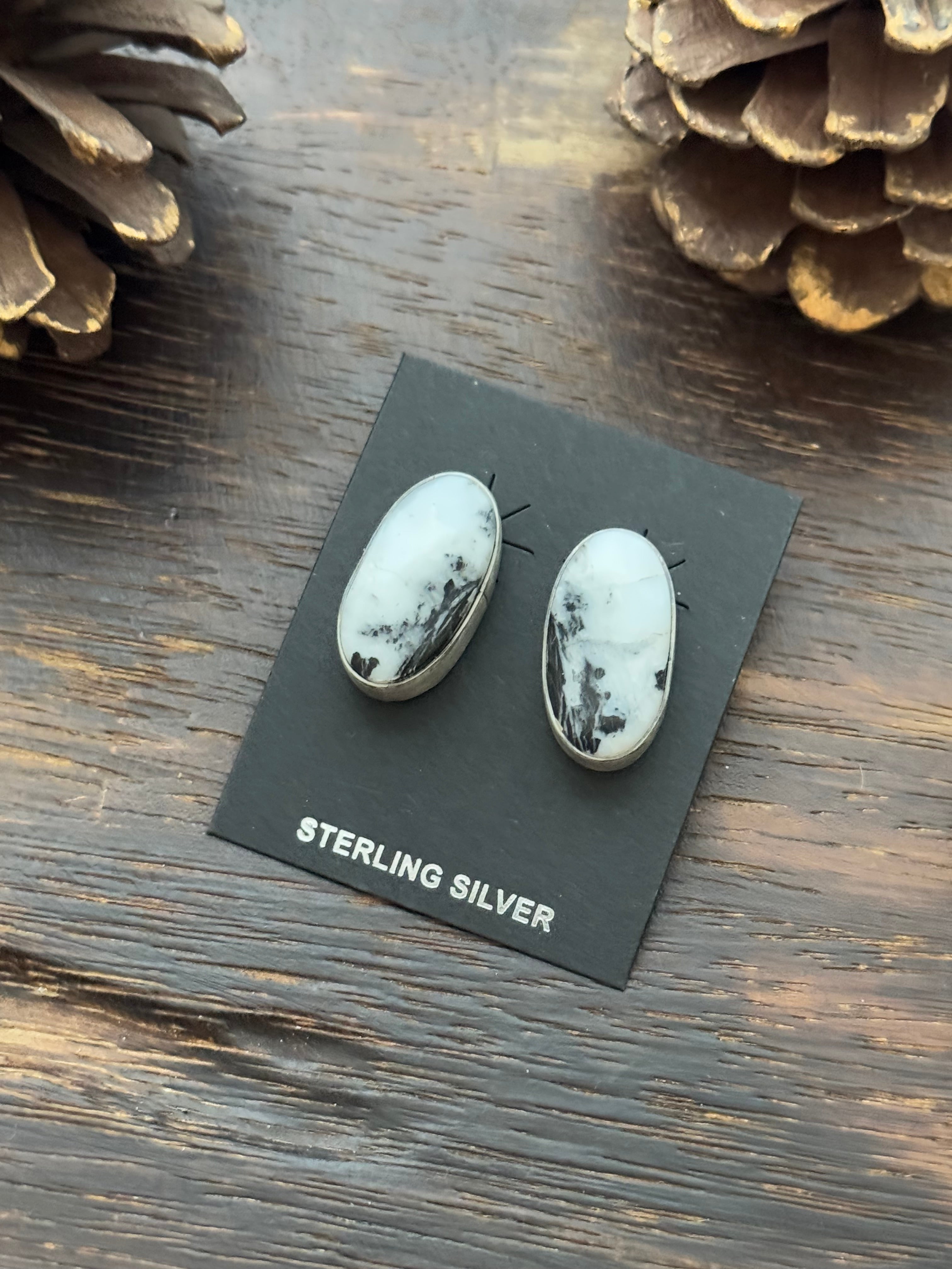 Navajo Made White Buffalo & Sterling Silver Post Earrings