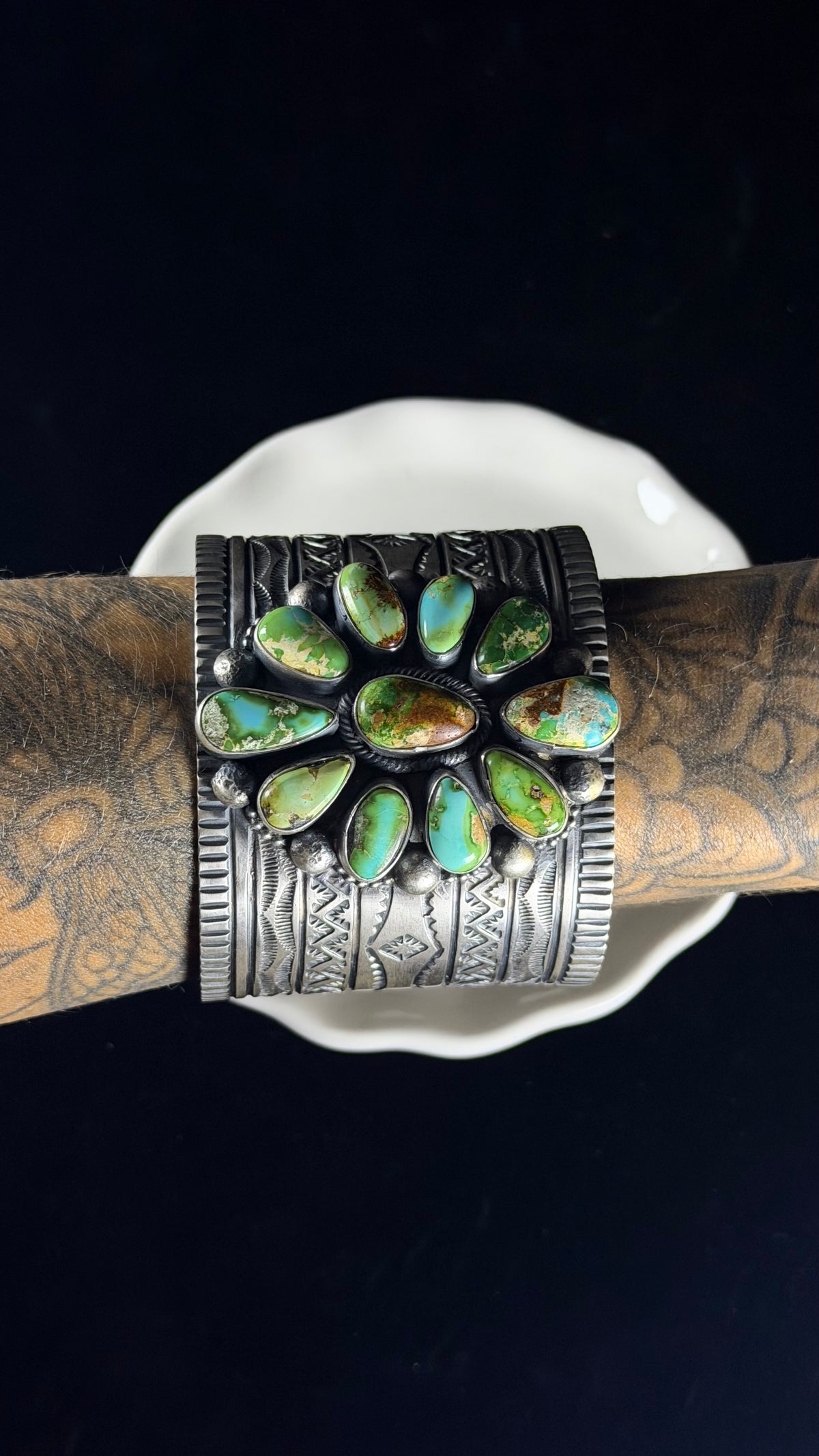Tillie John Sonoran Mountain Turquoise & Sterling Silver Cluster Cuff Bracelet