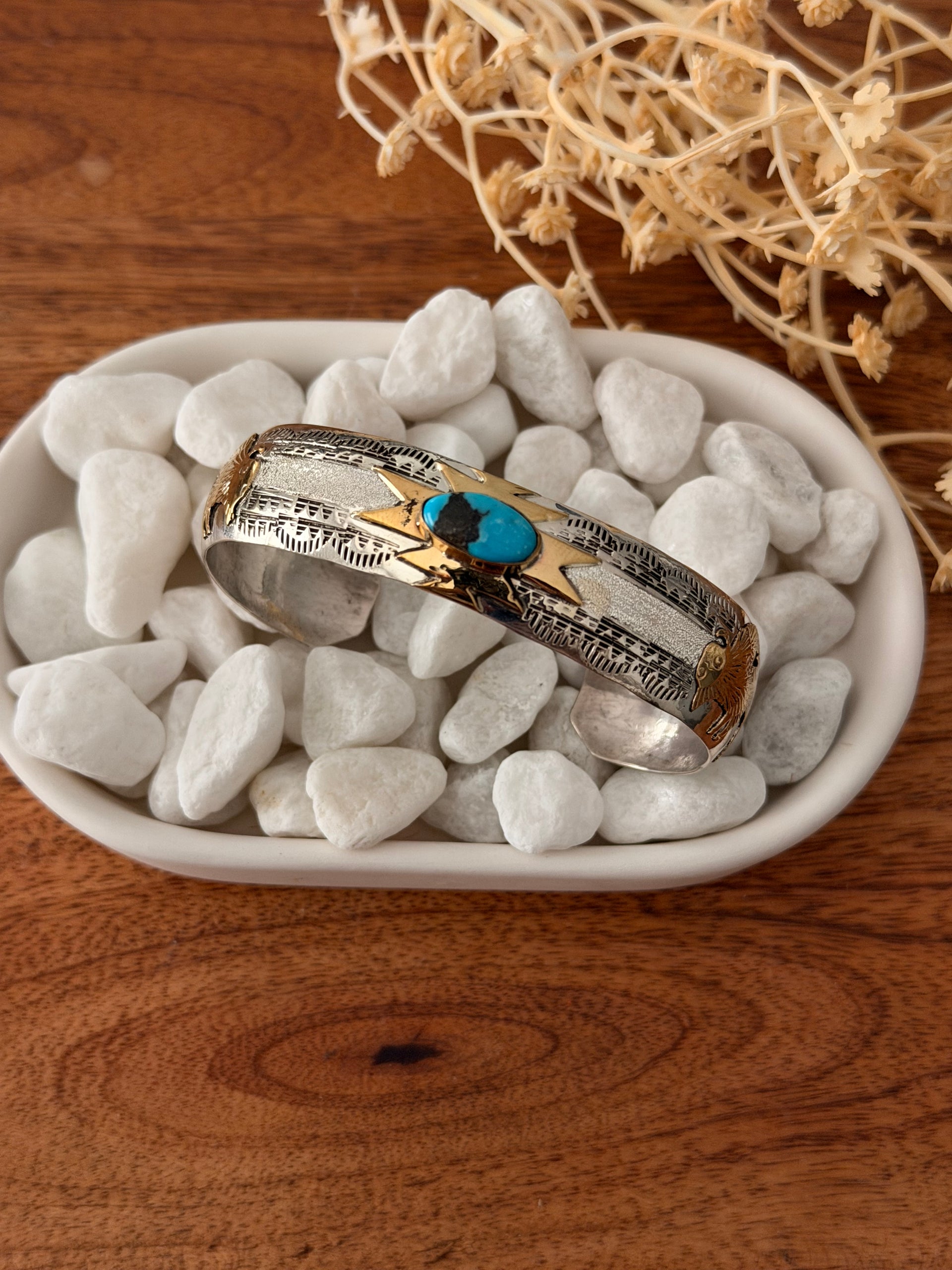 Navajo Made Kingman Turquoise & Sterling Silver Cuff Bracelet