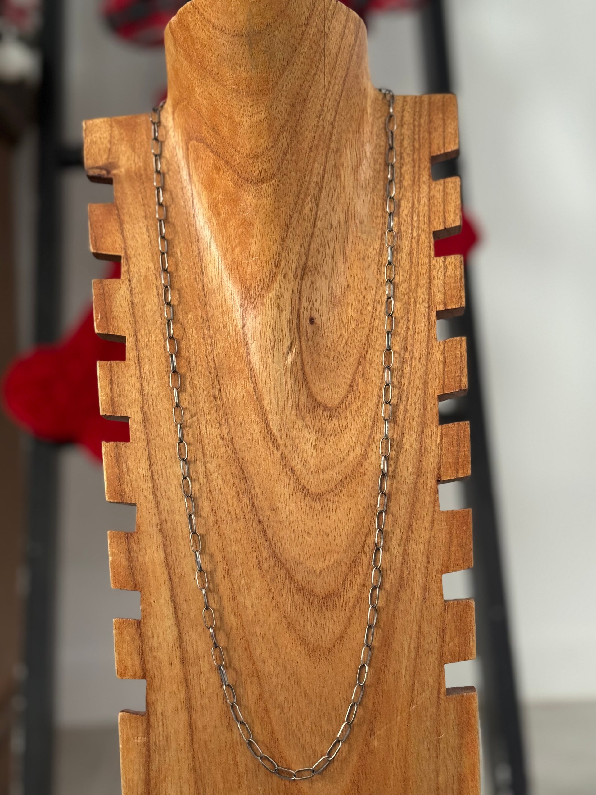 Navajo Made Sterling Silver Paperclip Link Chain Necklace