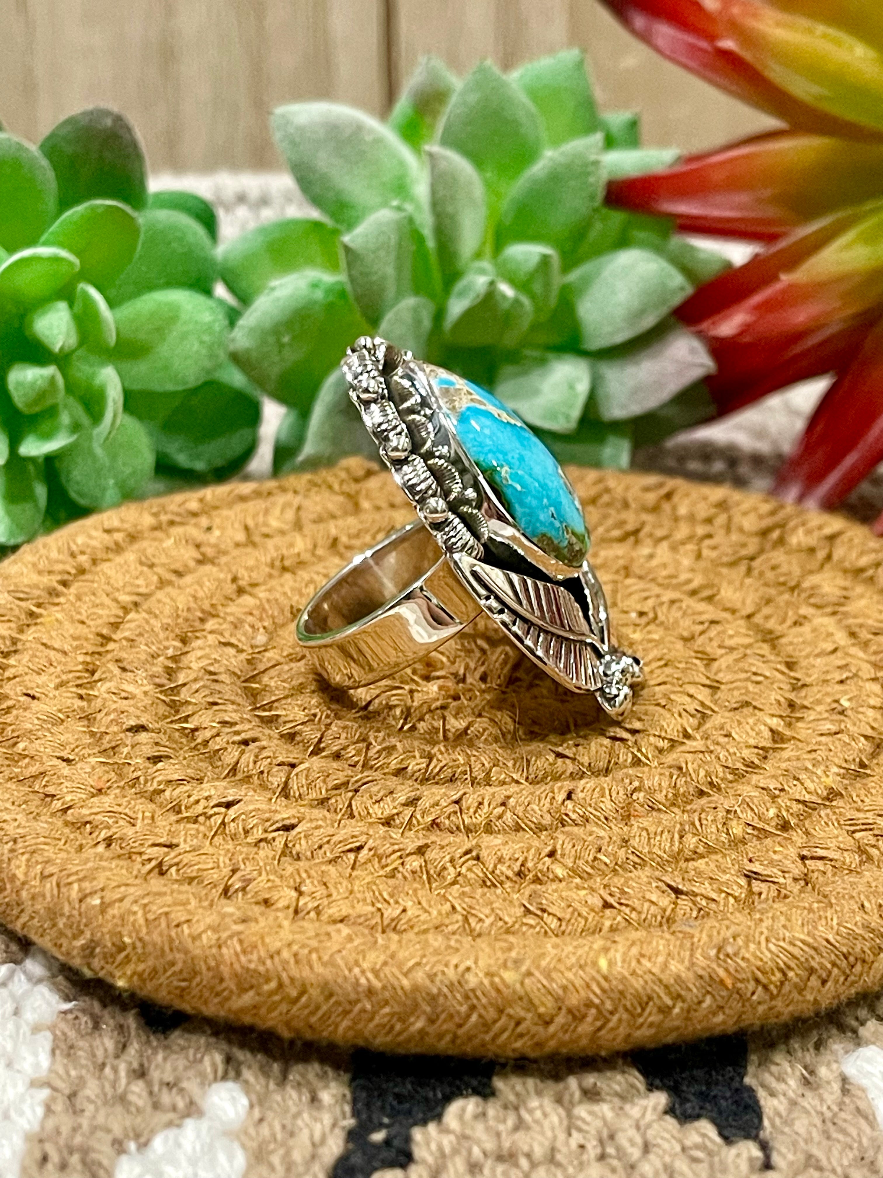 Southwest Handmade Sonoran Mountain Turquoise & Sterling Silver Adjustable Ring