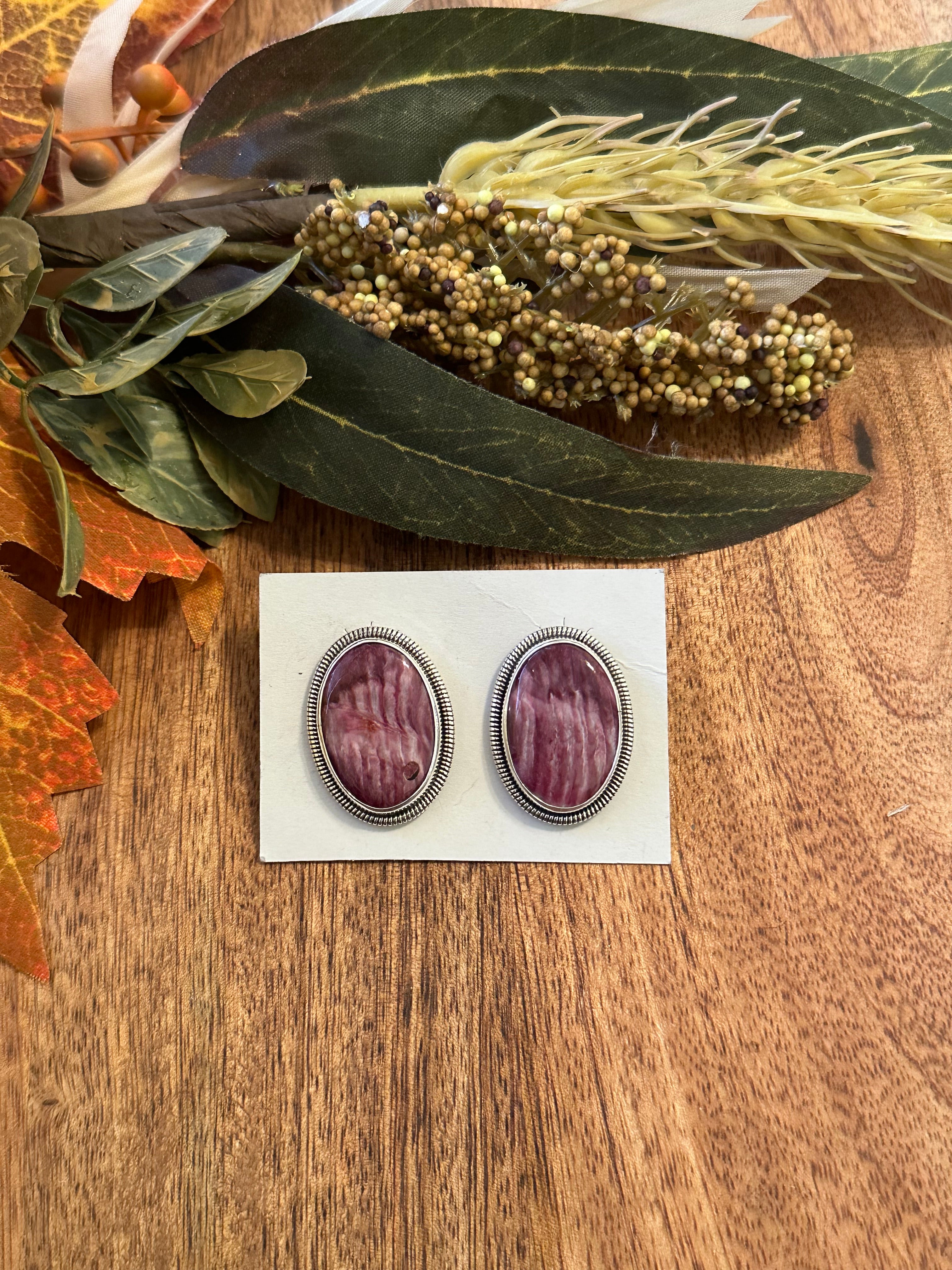 Navajo Made Purple Spiny Oyster & Sterling Silver Post Earrings