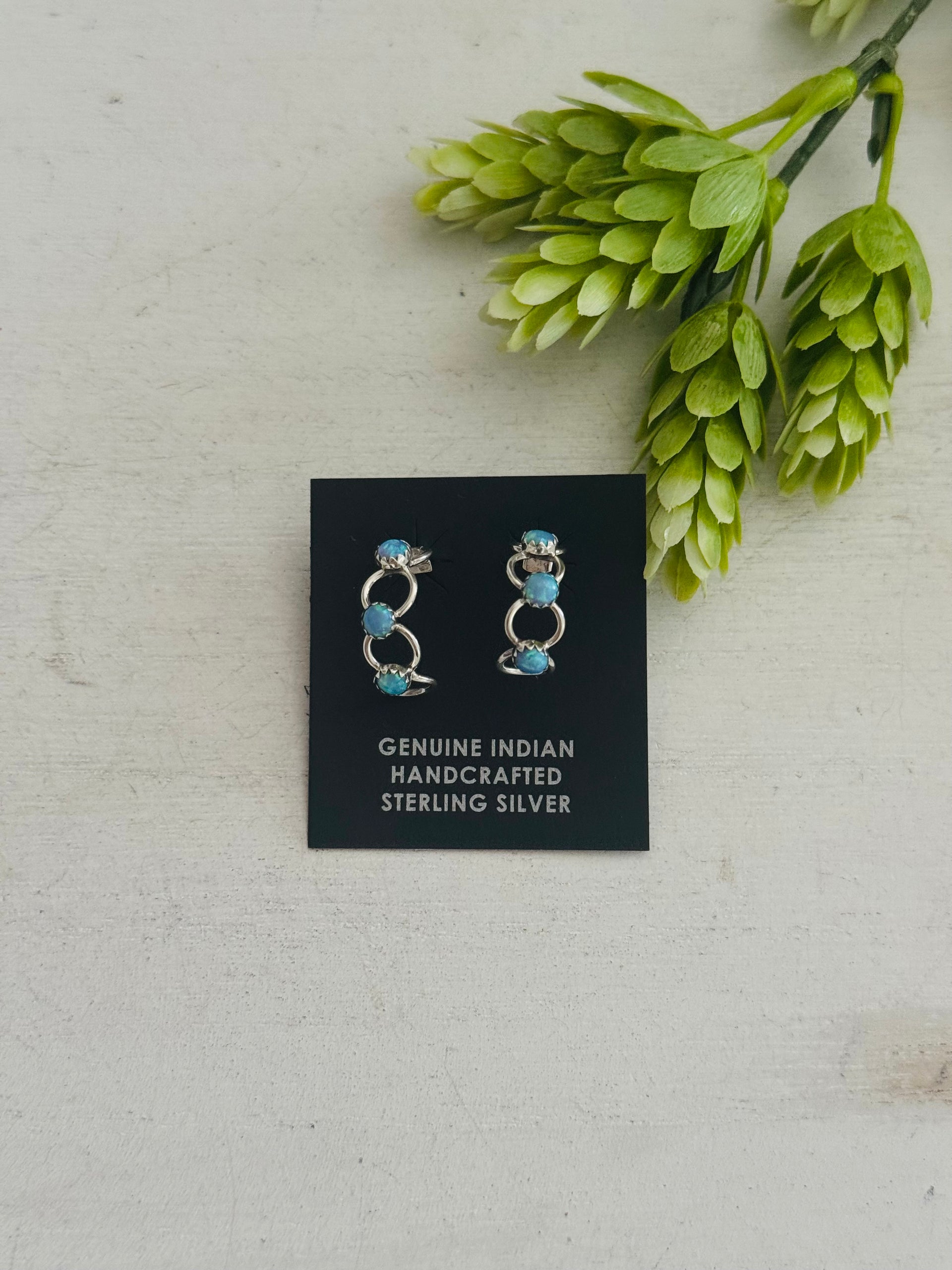 Robertson Martinez Blue Opal (Man Made) & Sterling Silver Post Half Hoop Earrings