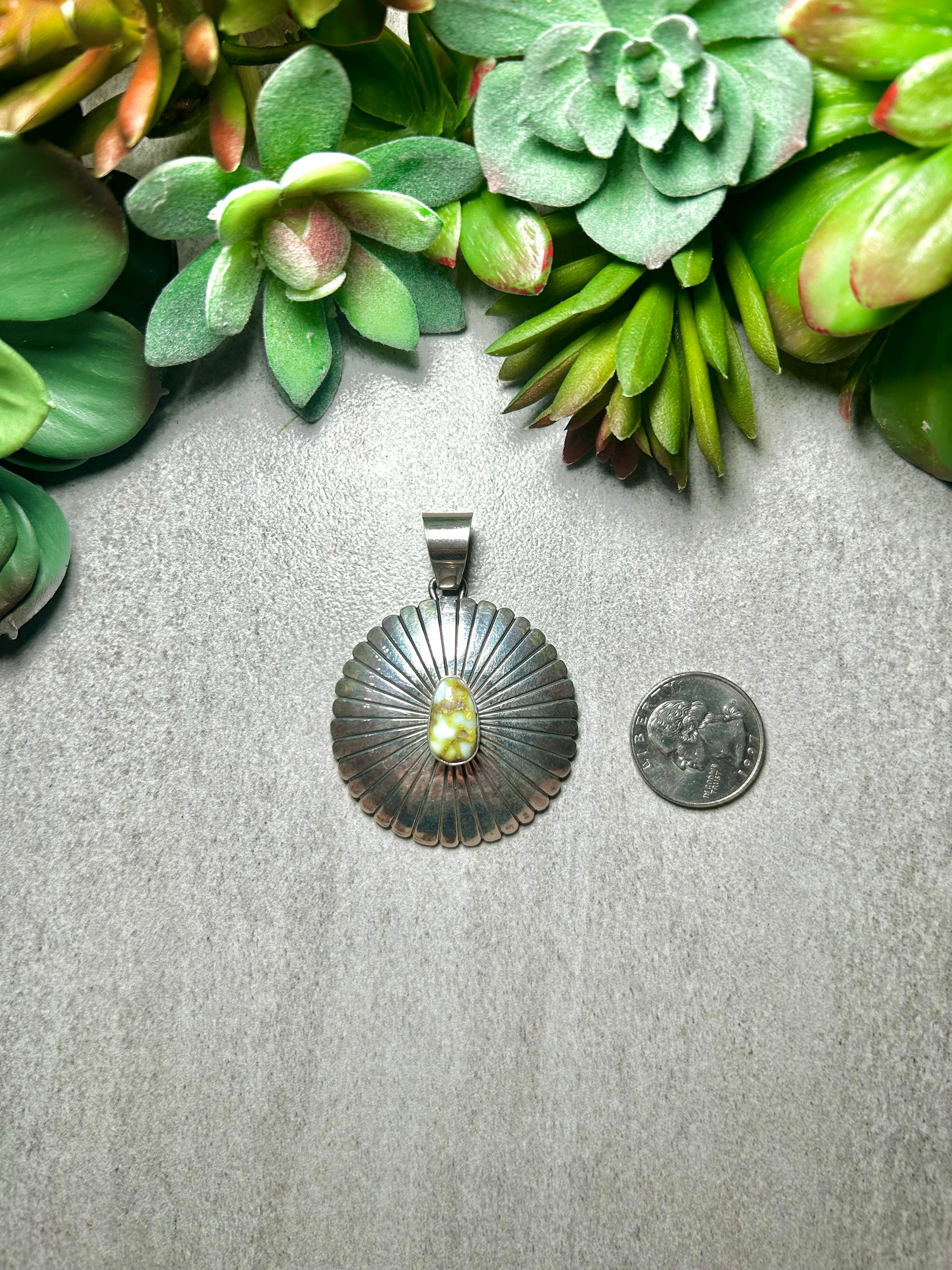 Navajo Made Palomino Variscite & Sterling Silver Pendant
