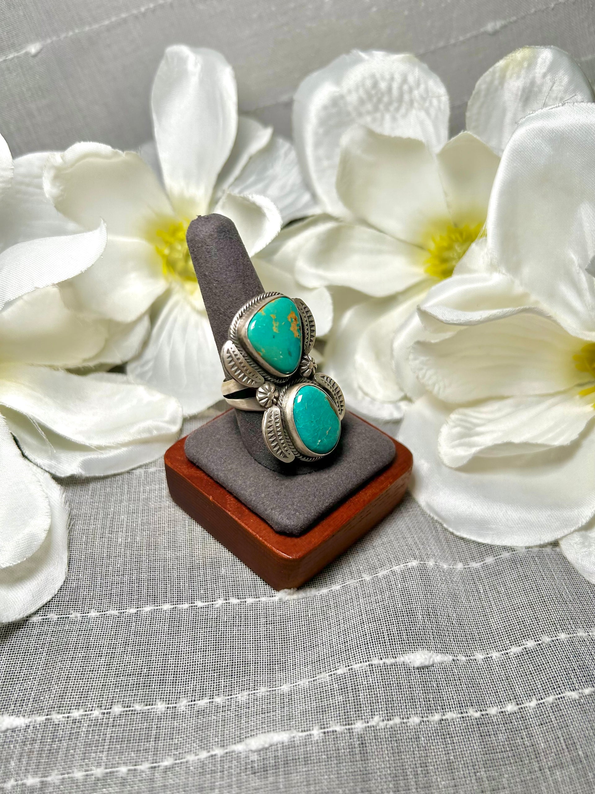 Tom Loy Royston Turquoise & Sterling Silver Ring Size 9.75