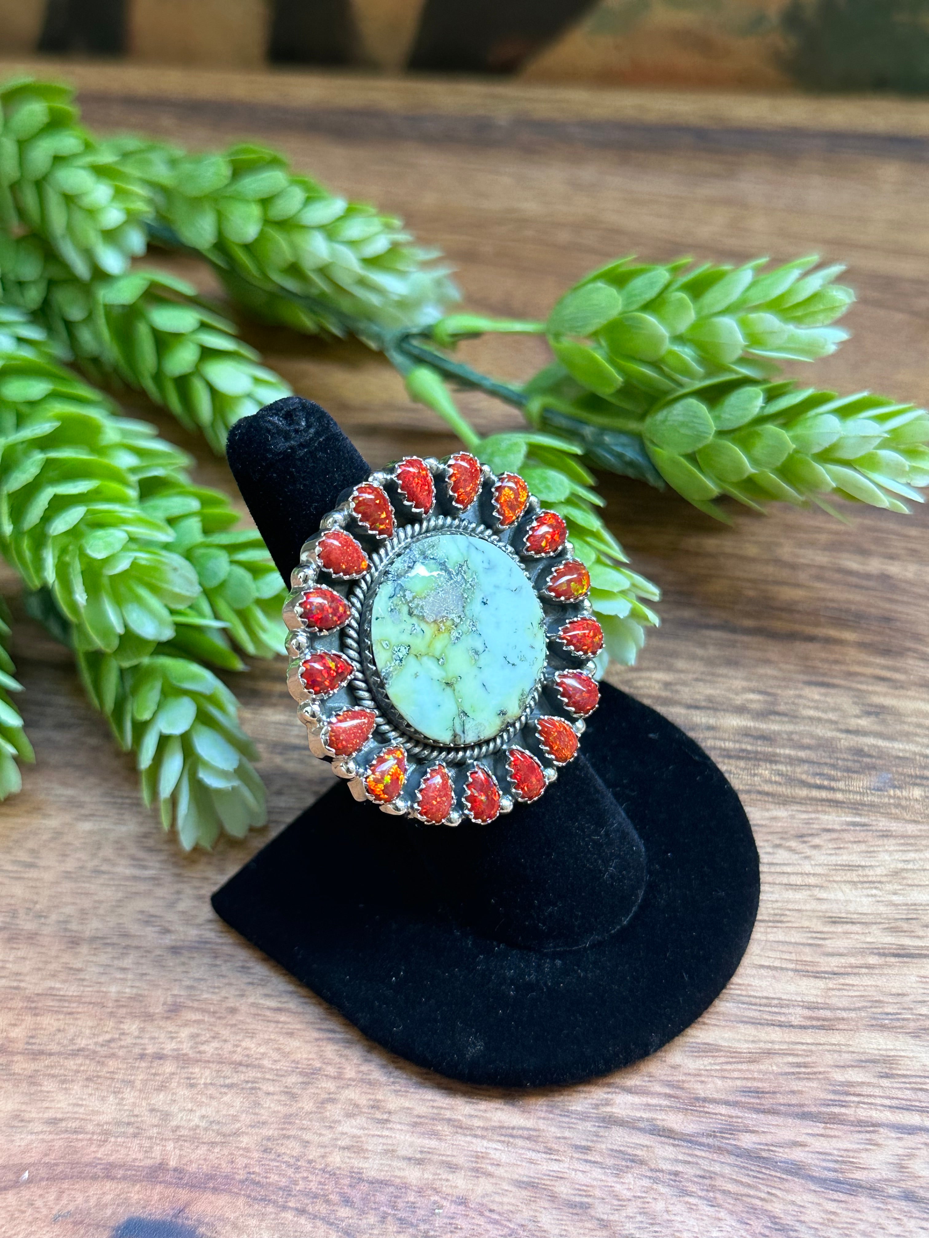 Southwest Handmade Multi Stone & Sterling Silver Cluster Adjustable Ring