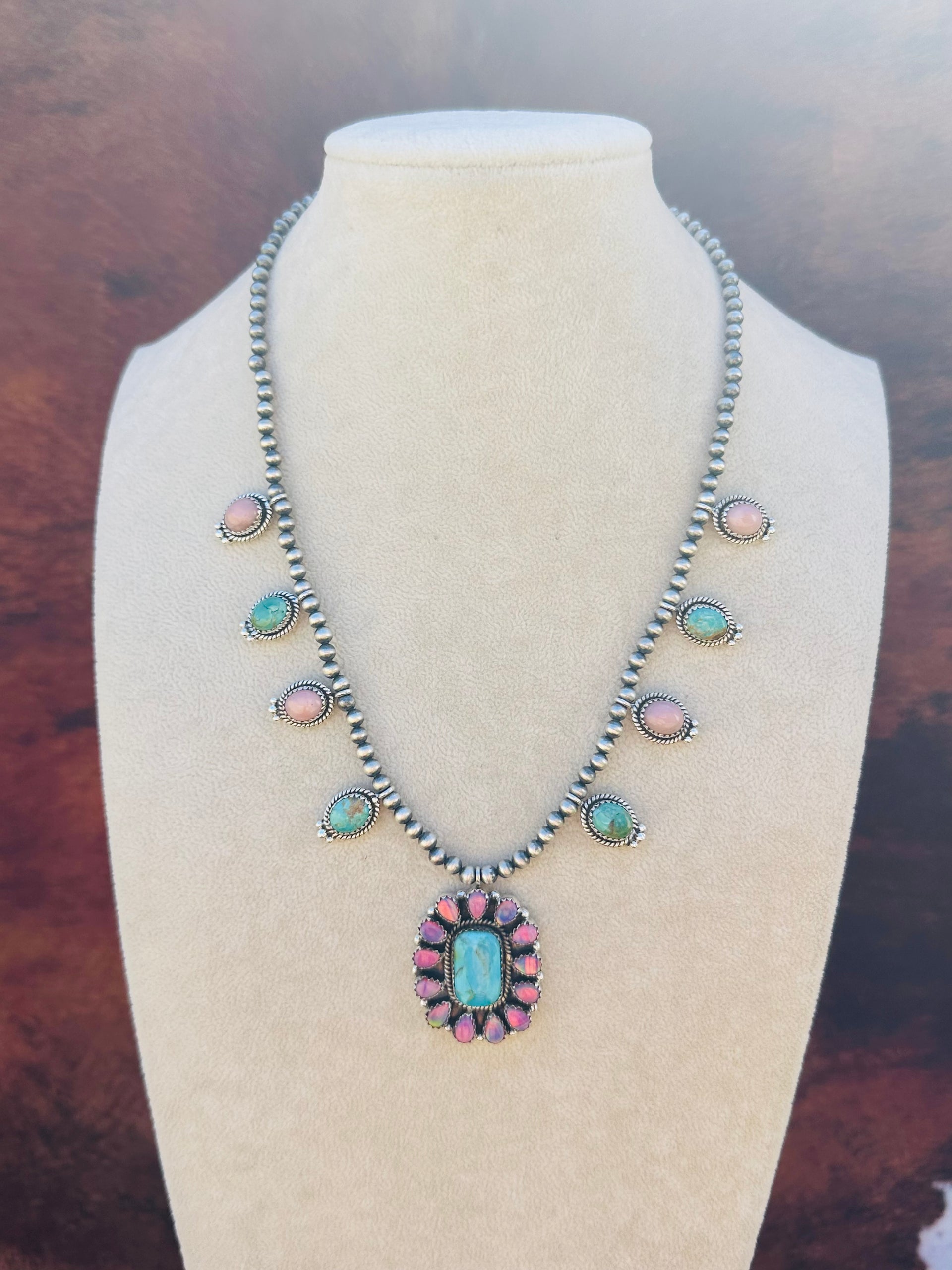 Southwest Handmade Multi Stone & Sterling Silver Cluster Necklace