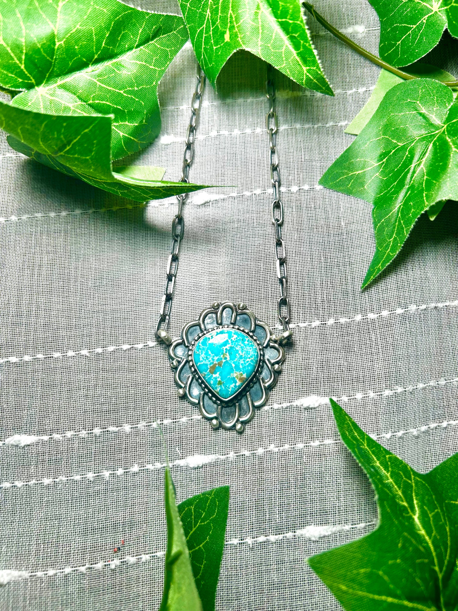 Navajo Made South Hill Turquoise & Sterling Silver Necklace