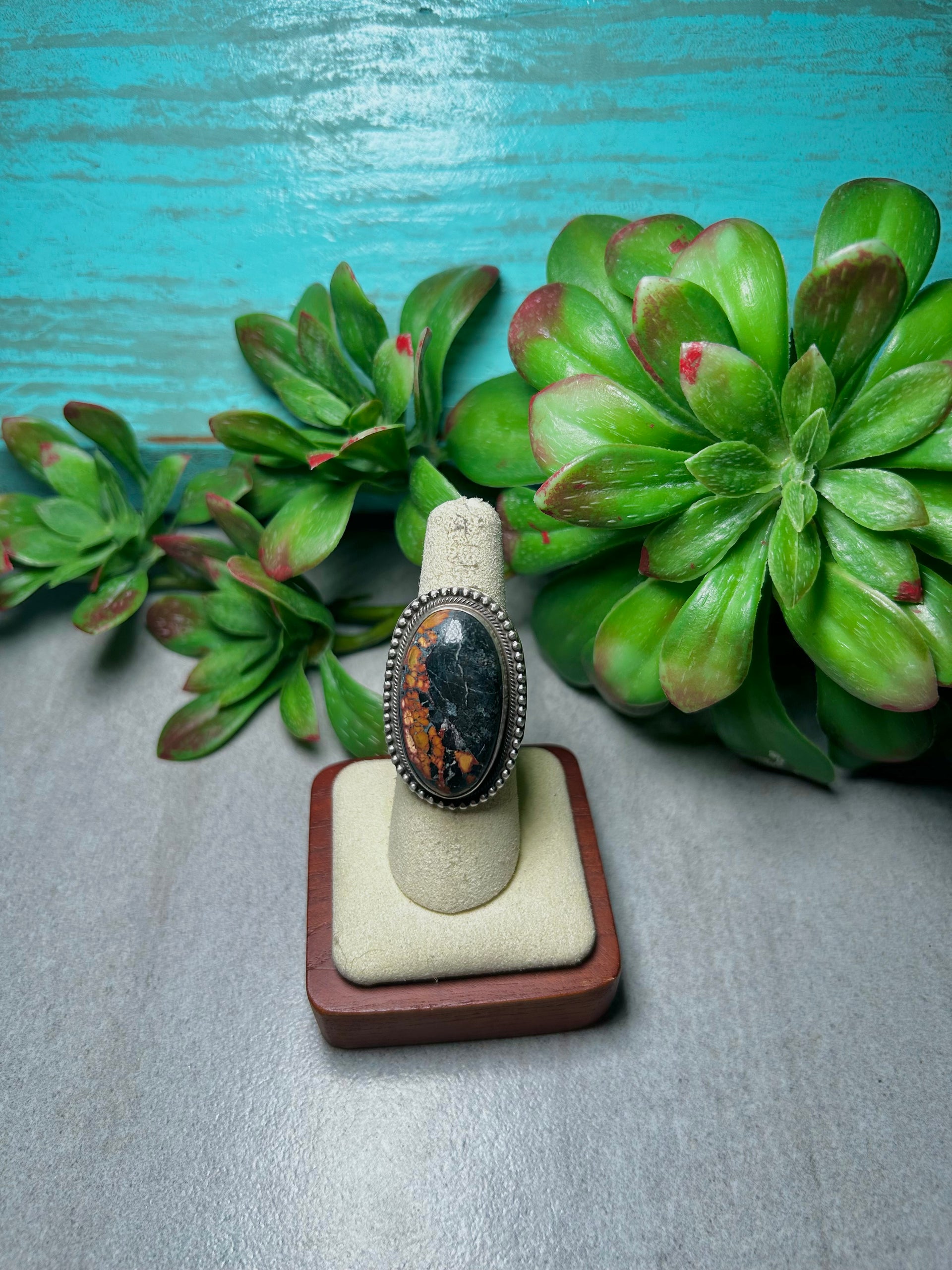 Antionette Largo Black Jack Turquoise & Sterling Silver Ring Size 6.75