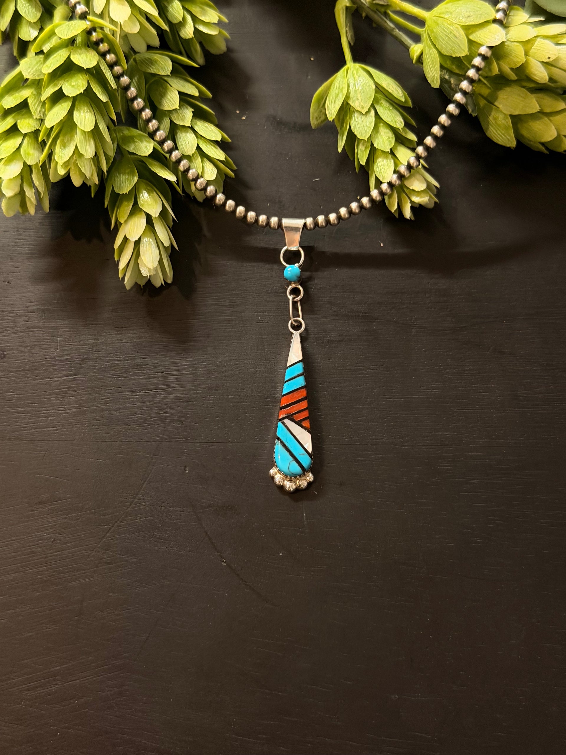 Zuni Made Multi Stone & Sterling Silver Inlay Pendant