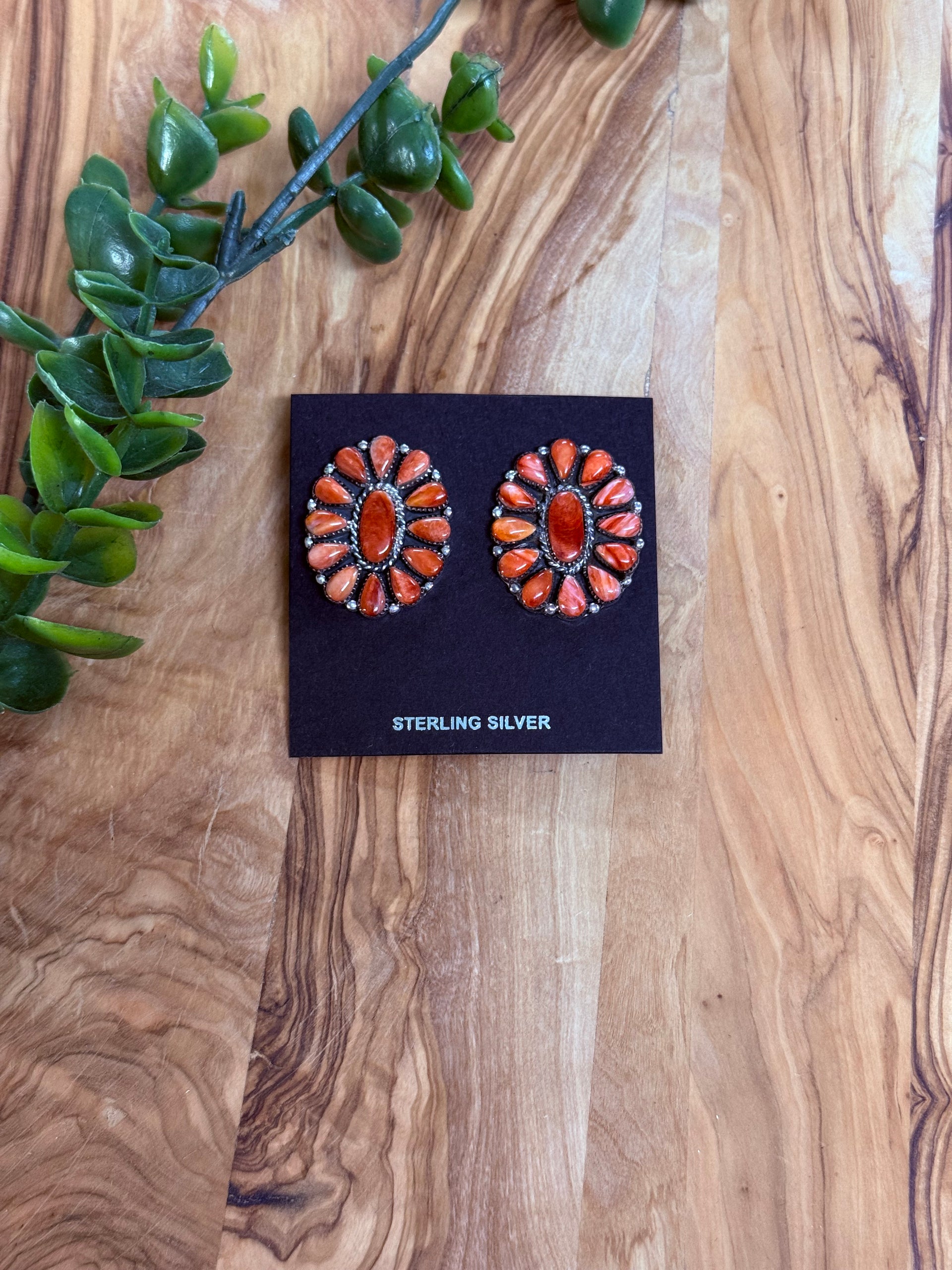 Southwest Handmade Red Spiny Oyster & Sterling Silver Post Earrings